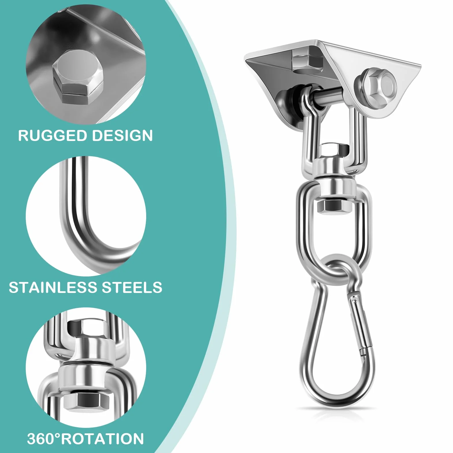 2 Pezzi Gancio Soffitto in Acciaio Inossidabile 450 kg capacità Portante 360° Rotazione, Ganci Altalena Cuscinetto con Fissaggio a Vite per Sacco da Boxe, Sedia Sospesa, Altalena, Amaca, Yoga