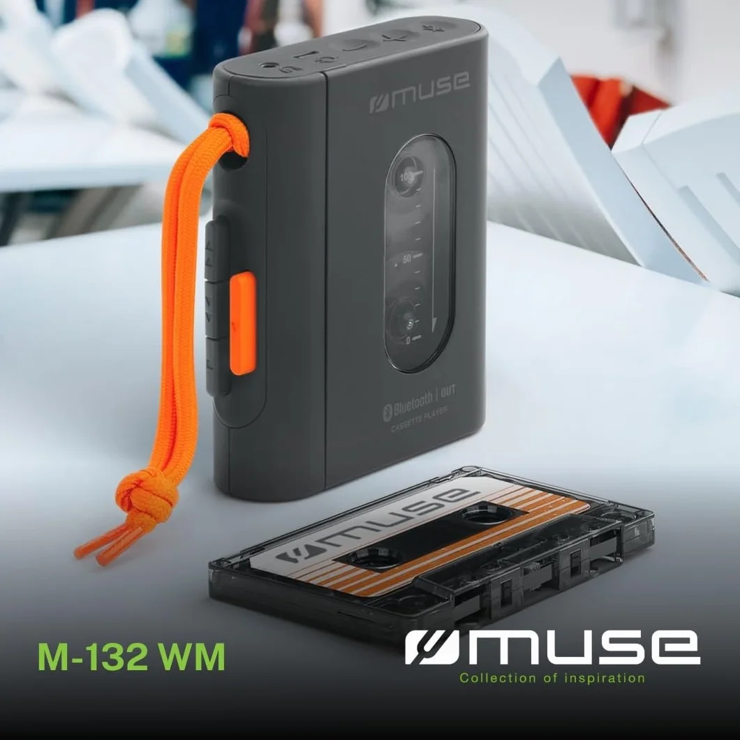 MUSE Lettore cassette portatile con jack per cuffie, ricarica USB-C, nero