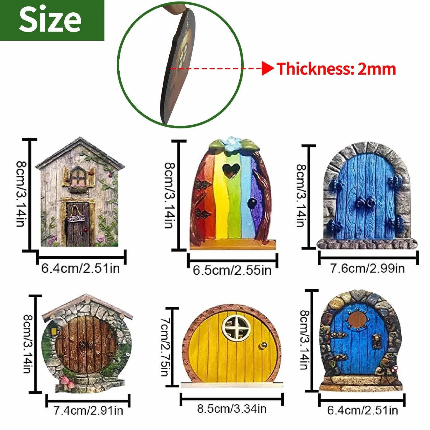 B-019-B 6 Pezzi Porticina Elfo Dell'Albero Del Giardino Delle Fate, Porta In Miniatura Decorazione Fata Piccola Casa Bambini Mini Regalo, Miniatura Fata Giardino Decorazione Esterna