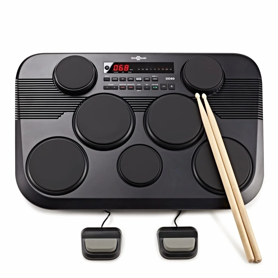 DD80 Batteria Elettronica 7 Pads 2 Pedali Bacchette per Adulti e Bambini