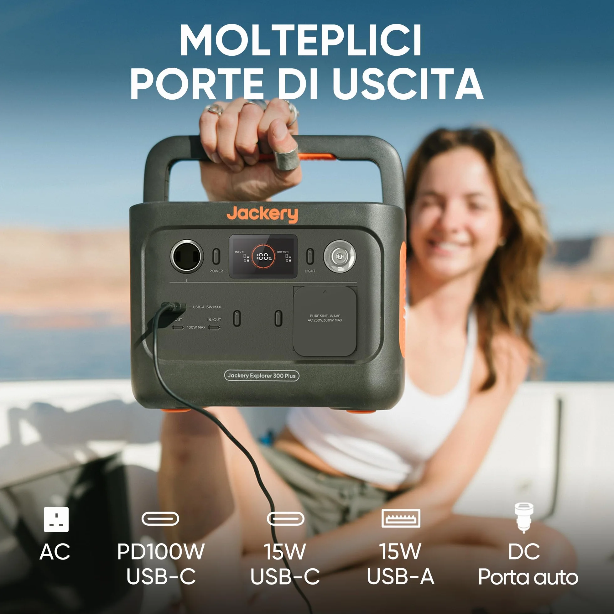 Jackery Centrale Elettrica Portatile Explorer 300 Plus 256Wh con LiFeP04, fino a 300W di potenza, per alimentazione di emergenza/campeggio/caravan/a casa