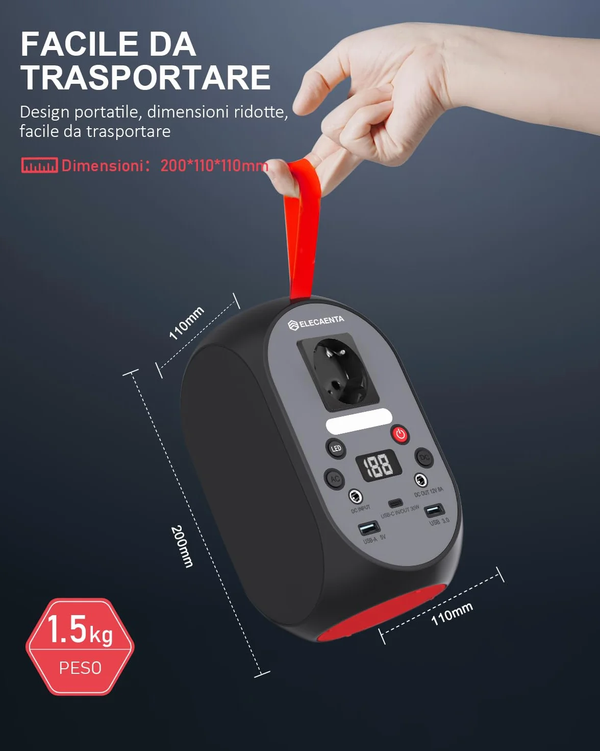 Centrale Elettrica Portatile 99Wh, Generatore Solar Portatile LiFePO4 Batteria CA 120W(Picco 200W) Batteria di Backup con Torcia a LED per Campeggio, Viaggi, Camper, Casa, Emergenza