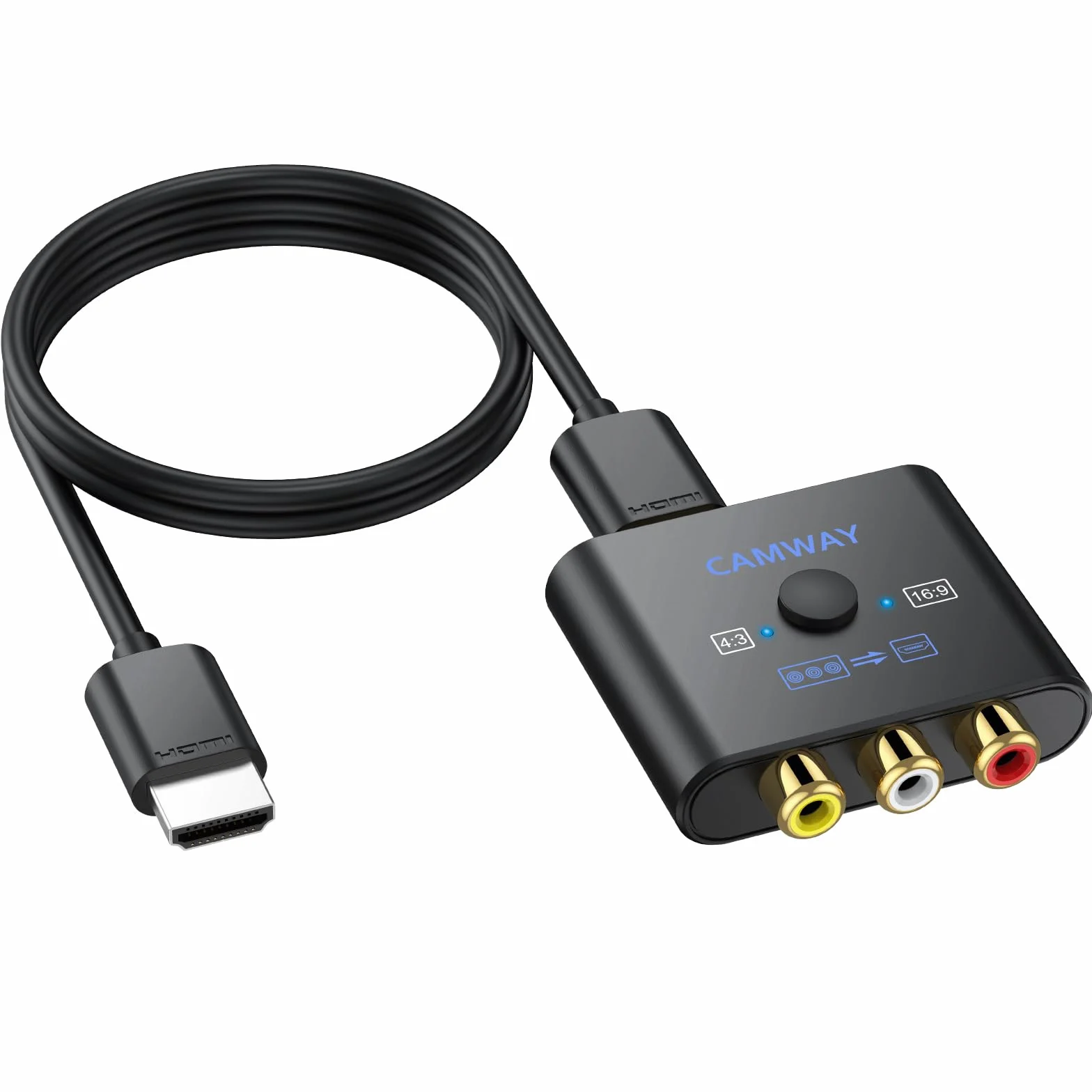 CAMWAY Convertitore AV a HDMI, Supporta 16:9/4:3, Adattatore con Cavo HDMI 50cm, PAL/NTSC per Wii/PS1/PS2/N64/Xbox