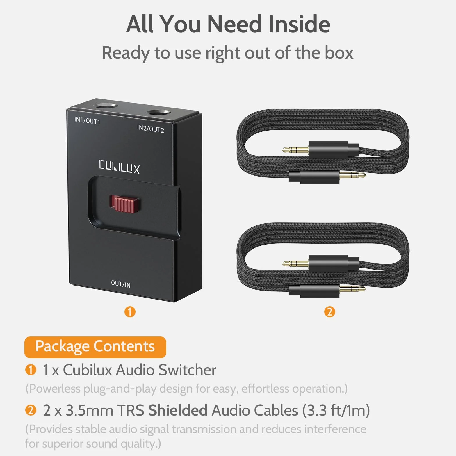 Cubilux przełącznik audio 3,5 mm TRS 2-in-1-out 1/8" A/B AUX do PC