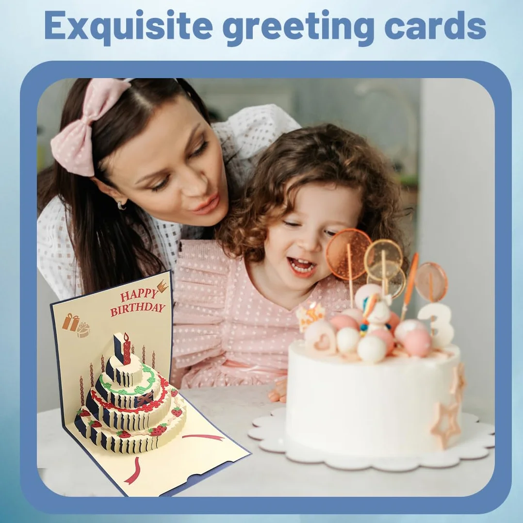 GXGM Biglietti di compleanno con busta, Premium 3D Pop Up, Happy Birthday, Blu