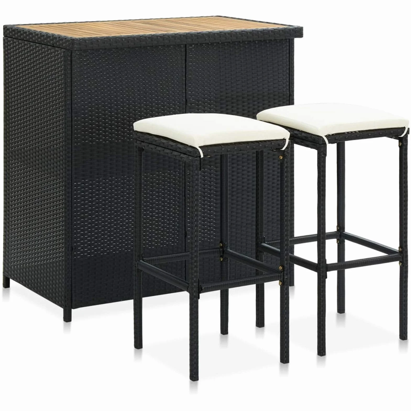 ARKEM Set da Bar 3 pz in Polyrattan Nero,Mobili Bar da Giardino,Angolo Bar da Giardino Cortile Esterno