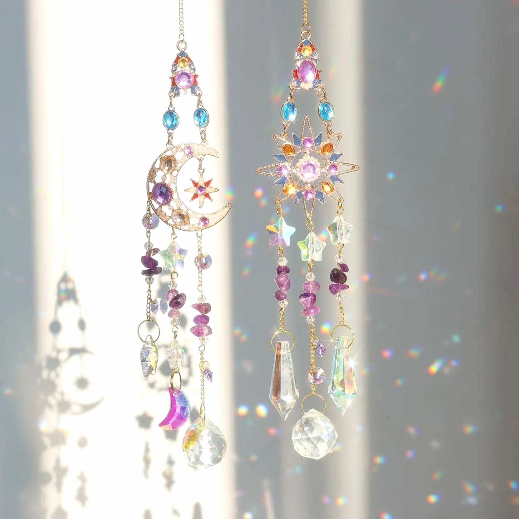 Acchiappasole Cristallo,Crystal Suncatcher,Appendere Vetro Acchiappa Sole,Pendenti Prismi Cristallo,Appeso Arcobaleno Prisma Finestra,Pendenti Suncatcher Decorazione per Casa Giardino Nozze