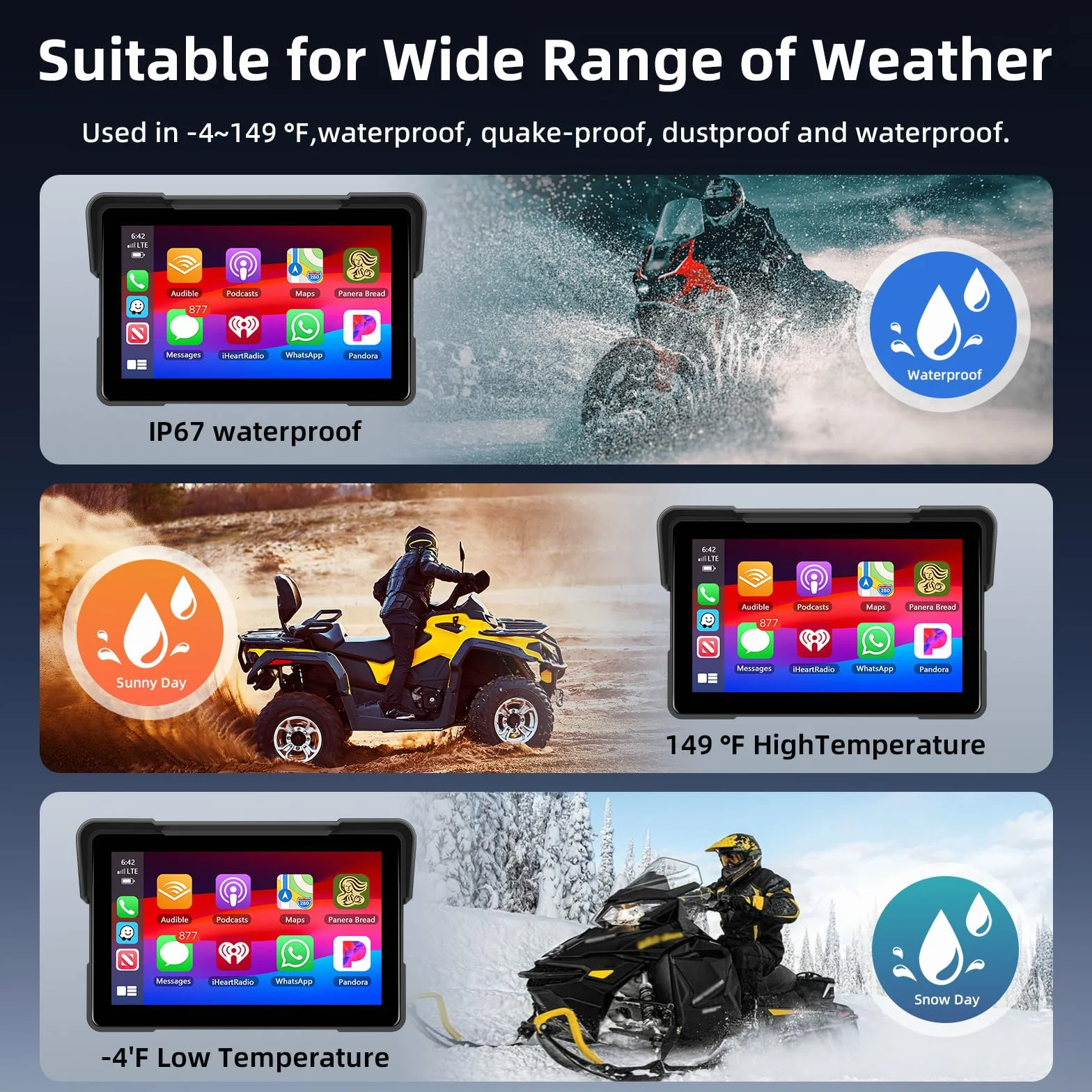 Schermo Carplay Moto Senza Fili 7 Pollici Impermeabile Touchscreen Doppio Bluetooth Navigazione GPS Android Auto +64G Card
