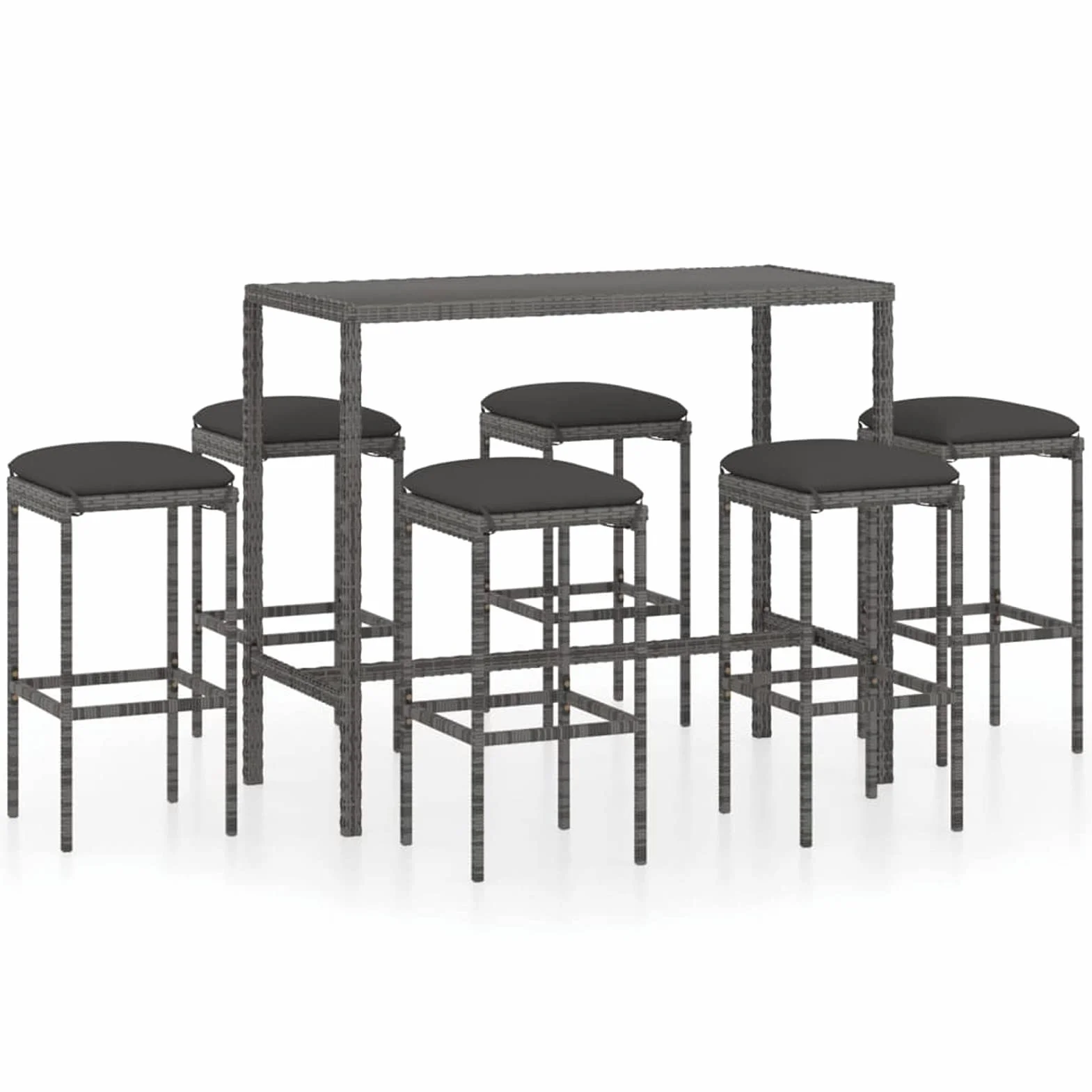 Gecheer Set da Bar da Giardino 7 pz con Cuscini in Polyrattan Grigio,Set da Balcone,Tavolo Alto, Set di Tavolo e Sgabelli da Bar,Tavolo con Sedie Alto