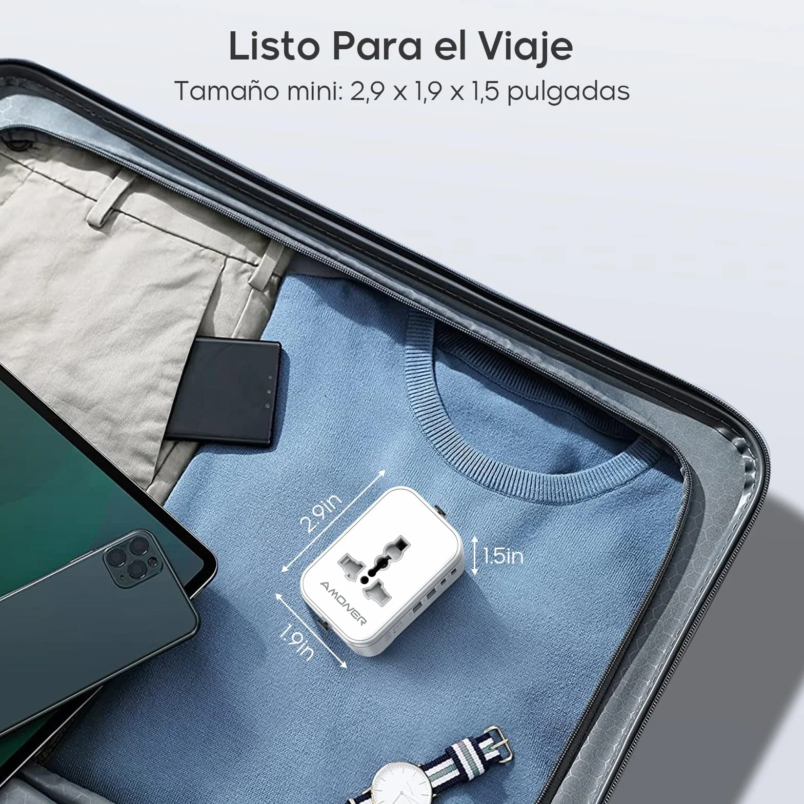 Amoner Adattatore Universale da Viaggio 2 USB C 2 USB A 2KW per 200+ Paesi