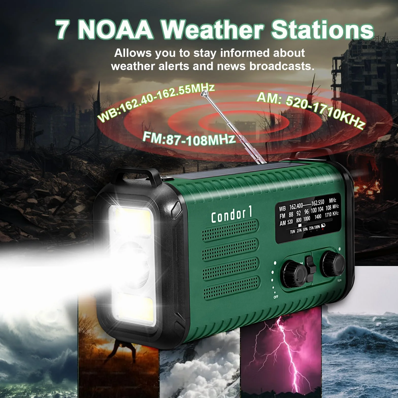 Radio di emergenza 20000 mAh AM/FM/NOAA a manovella solare con caricabatterie e torcia SOS