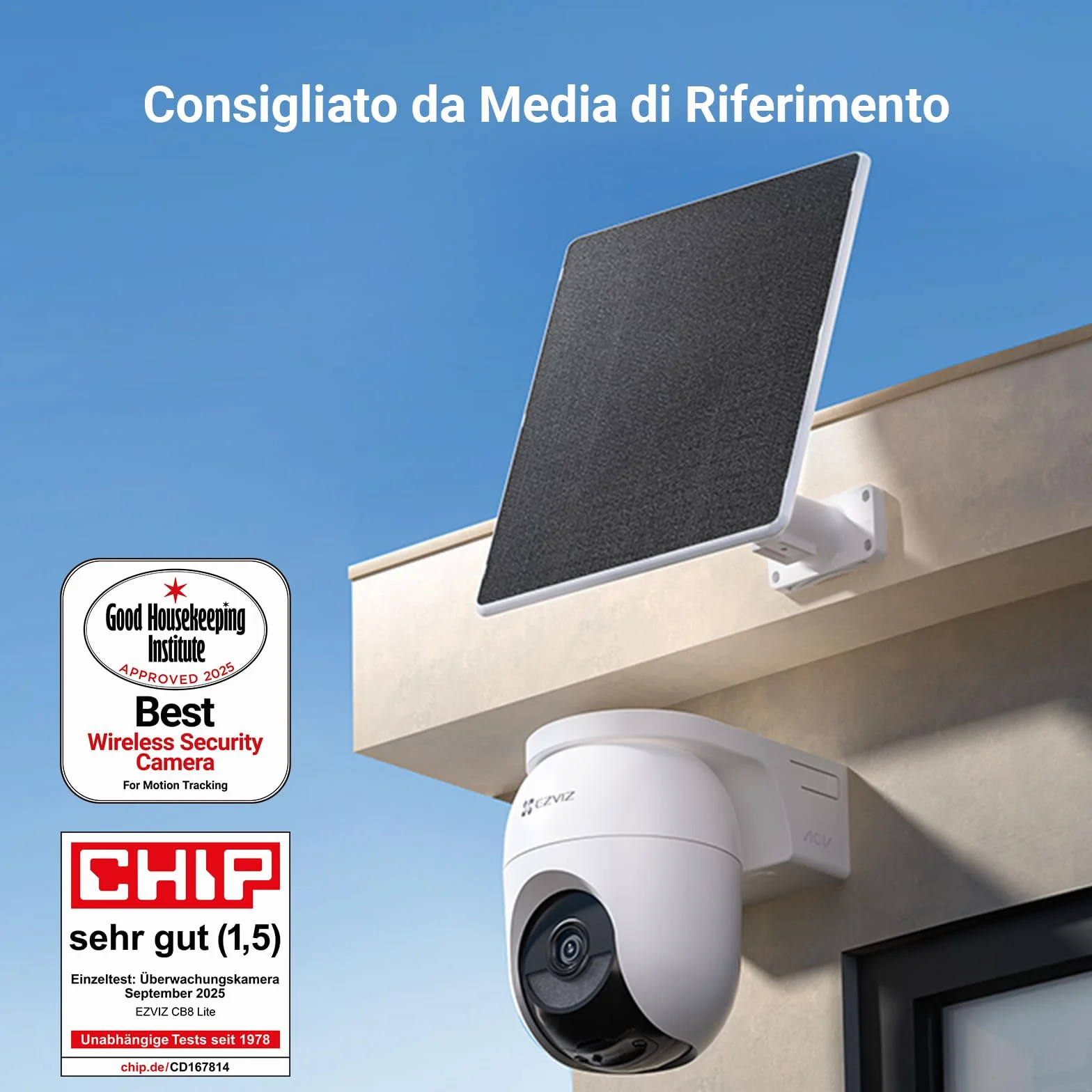 EZVIZ CB8 Lite 2K+ Telecamera WiFi Esterno Pannello Solare PTZ 360° AOV Rilevamento Persone Veicoli Audio Bidirezionale Visione Notturna Colori Difesa Attiva