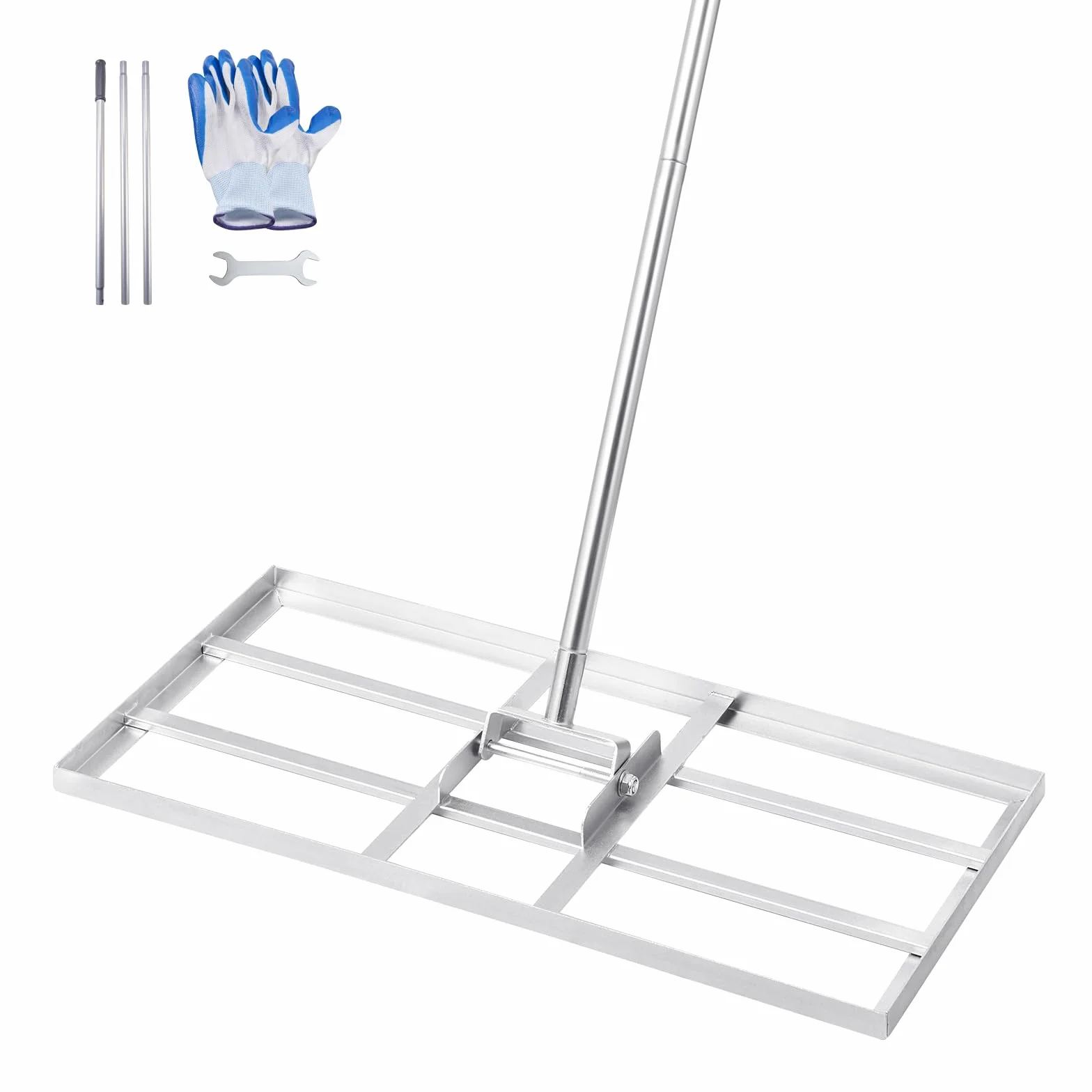 VEVOR Rastrello Livellatore per Prato, Livellatore in Acciaio al Carbonio Antiruggine con Manico da 2130 mm, Piastra di Base da 254 x 1219 mm Regolabili per Campo da Golf da Giardino