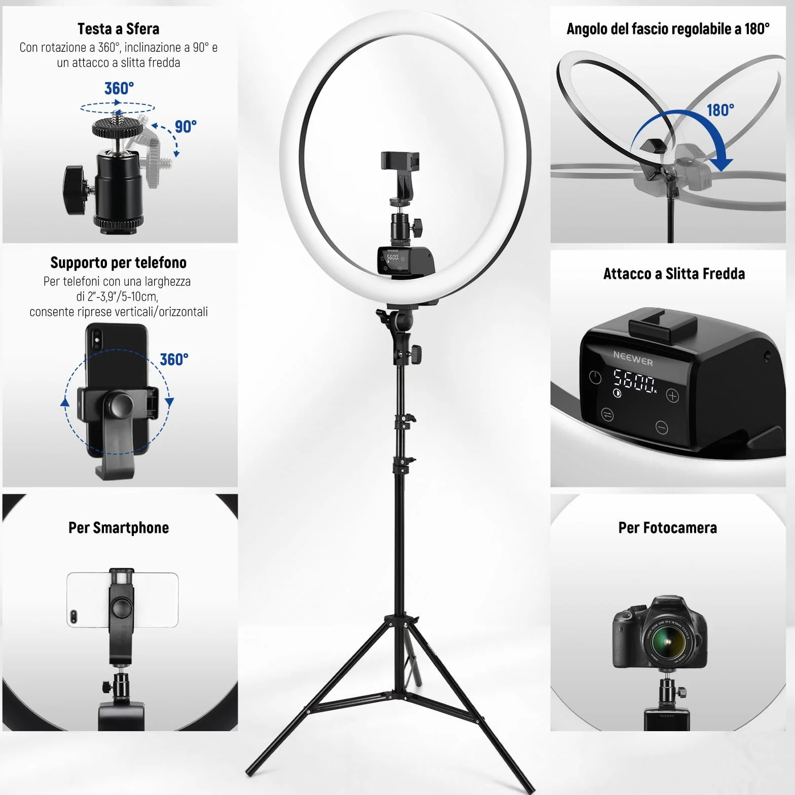 NEEWER SRP18-2.4G 18" Ring Light 42W 3200-5600K LED con Stativo 2.4G Touch Manuale per Fotografia Trucco