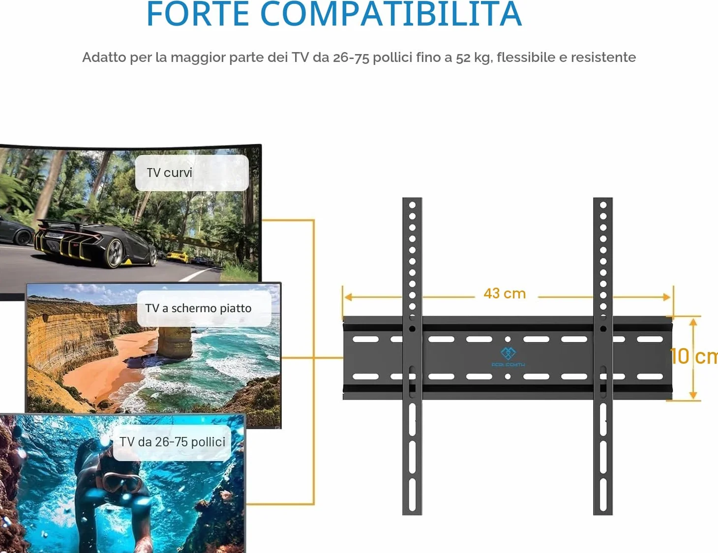PERLESMITH Supporto da Parete per TV LED LCD OLED 26-75 pollici VESA 400x400 mm