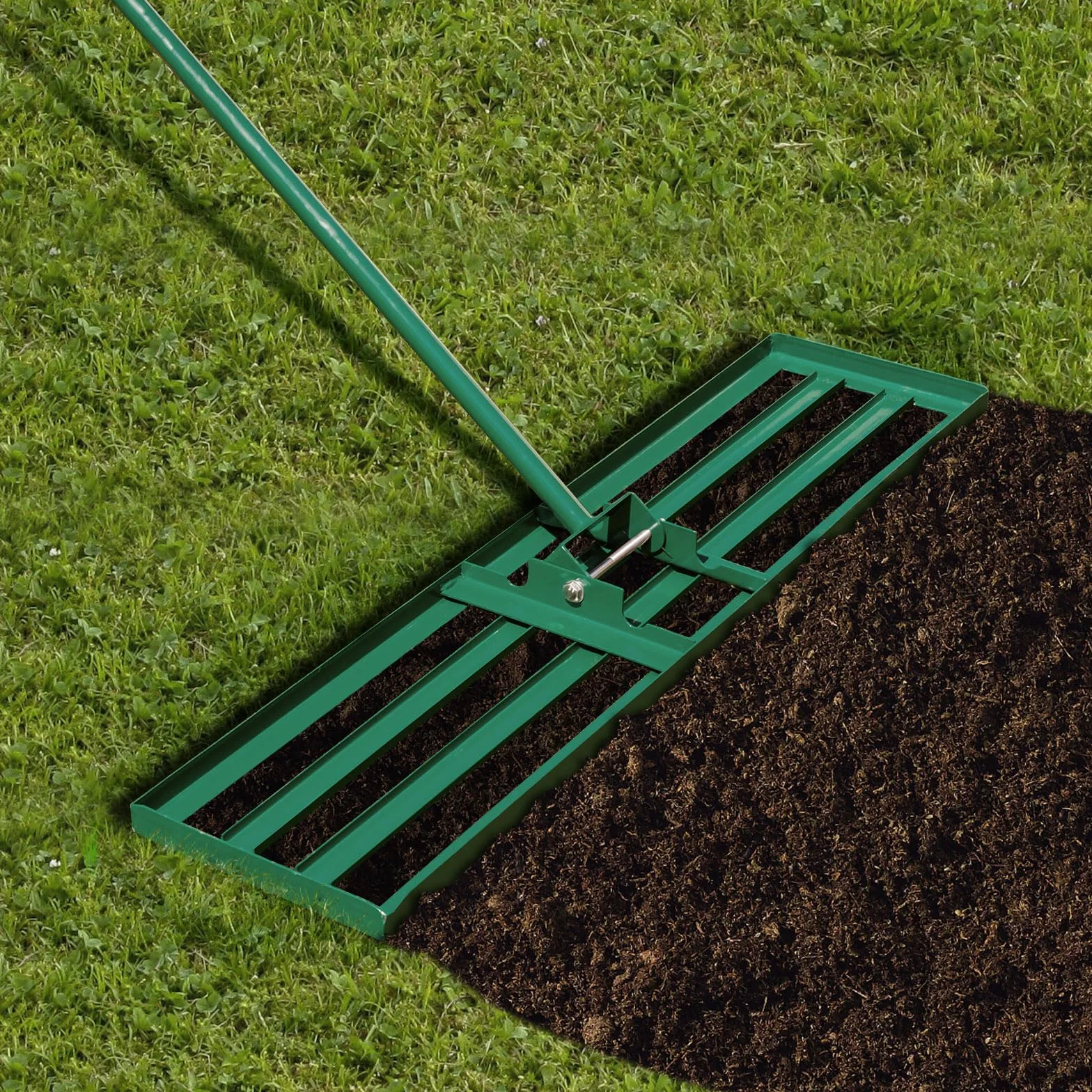 FANTASK Rastrello per il livellamento del prato, con impugnatura ergonomica, raschietto per prato, rastrello per giardino, golf e cortile (verde, 106 cm x 25 cm)