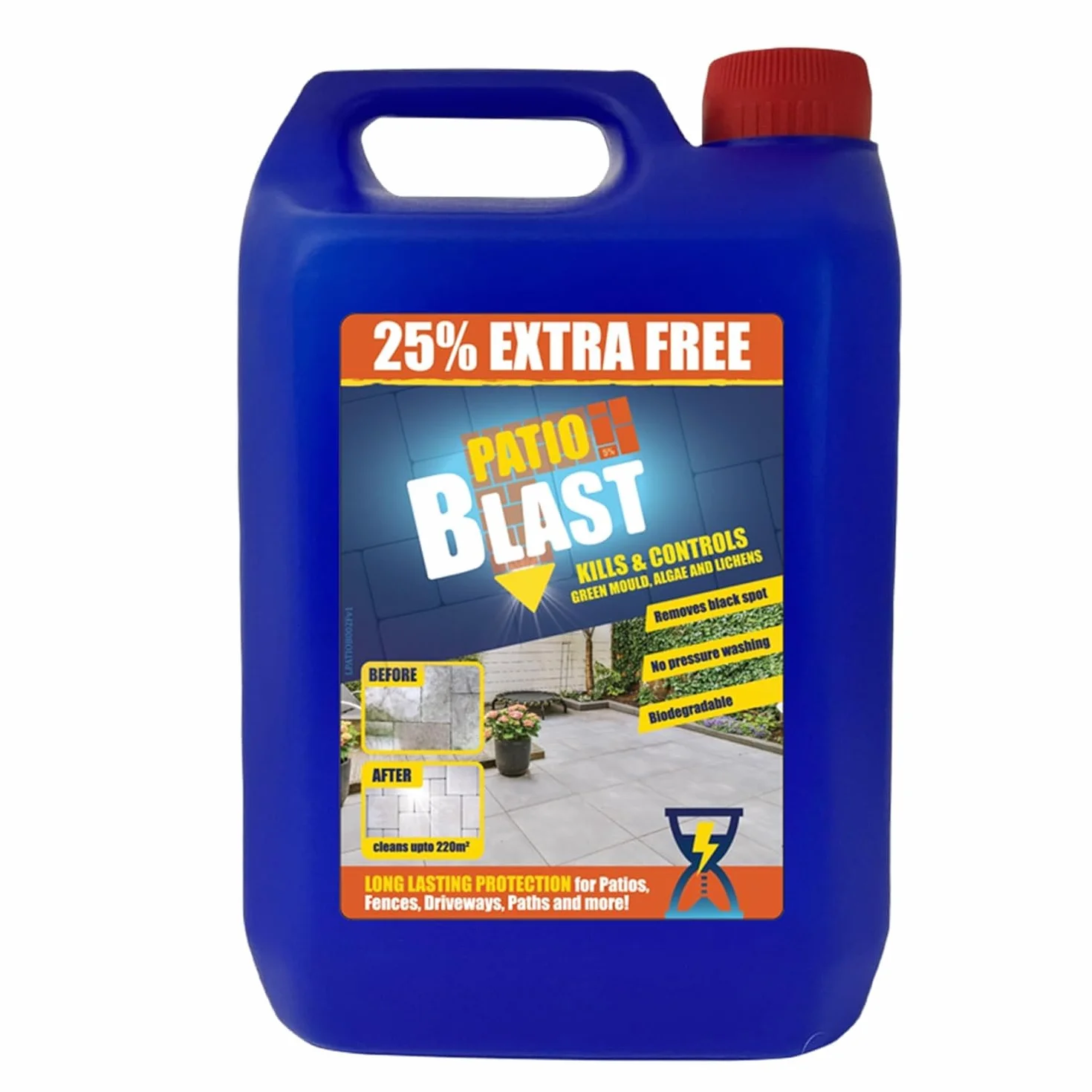 Liquido detergente – ad alta efficacia per rimuovere alghe, muschio e muffe per giardino, sentieri, vialetti e terrazze, formula spray e foglie a lunga durata, 5 l