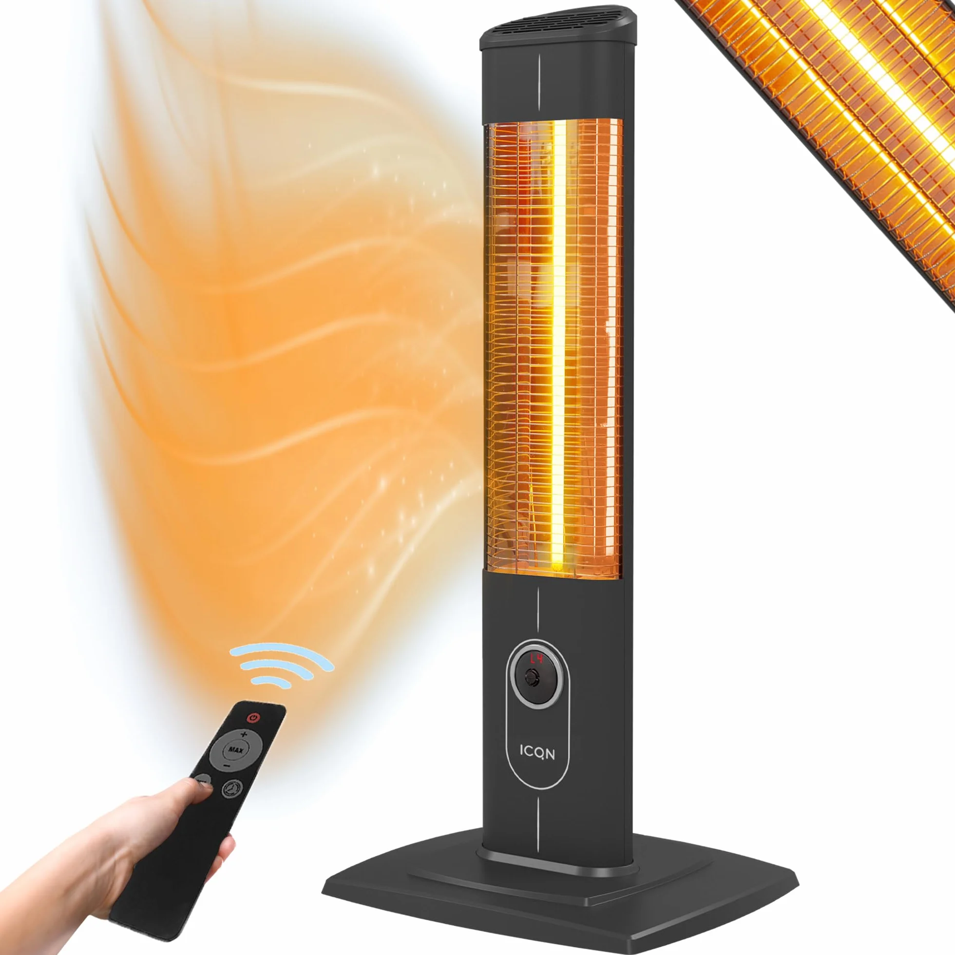 ICQN Stufa a infrarossi con telecomando, da 2500 watt, riscaldamento per interni ed esterni, stufa a terra con grado di protezione IP20 e display digitale (Standard 2300W)