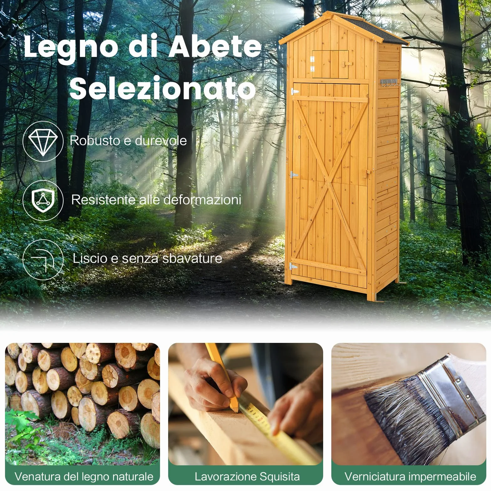 COSTWAY Armadio da Esterno in Legno Capanno da Giardino con Serratura Tavolo Pieghevole Tetto Impermeabile