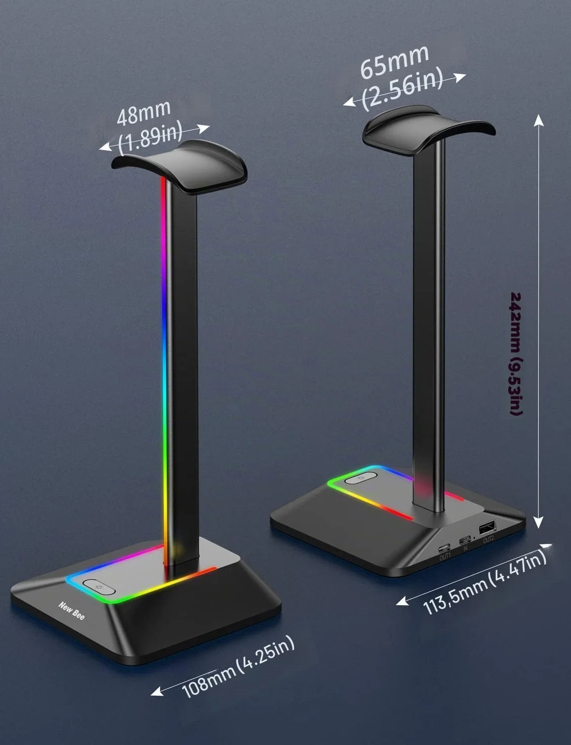 New Bee Supporto Porta Cuffie da Gioco RGB USB-C Caricabatterie Trasferimento Dati Universale Scrivania Nero
