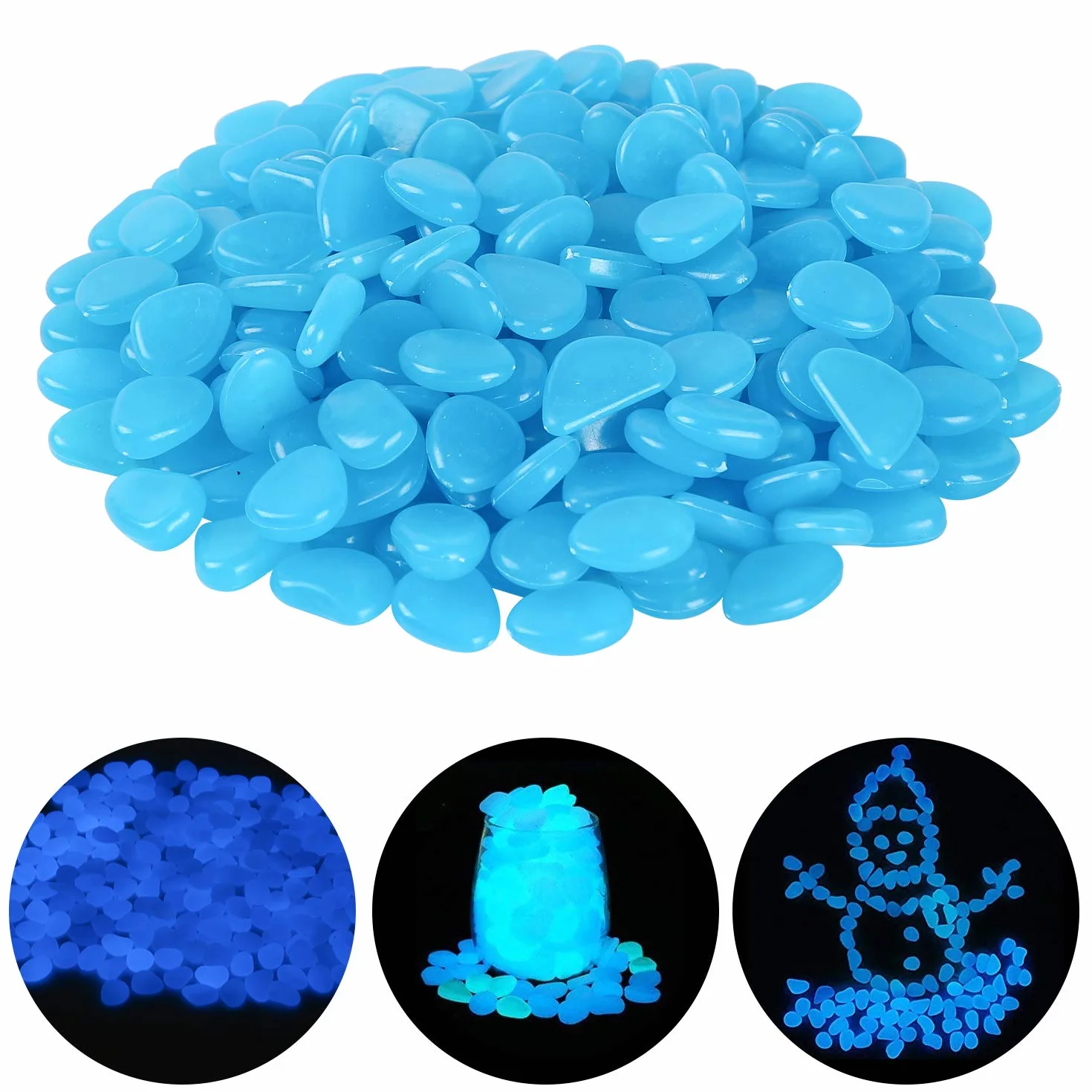 Ulikey 200 Pezzi Pietre Luminosi, Ciottoli Fluorescenti Incandescente Ciottoli incandescenza Pietre Rocce Colorate Decorazione per Giardino Percorso Cortile Acquario Serbatoio di Pesce (Blu)