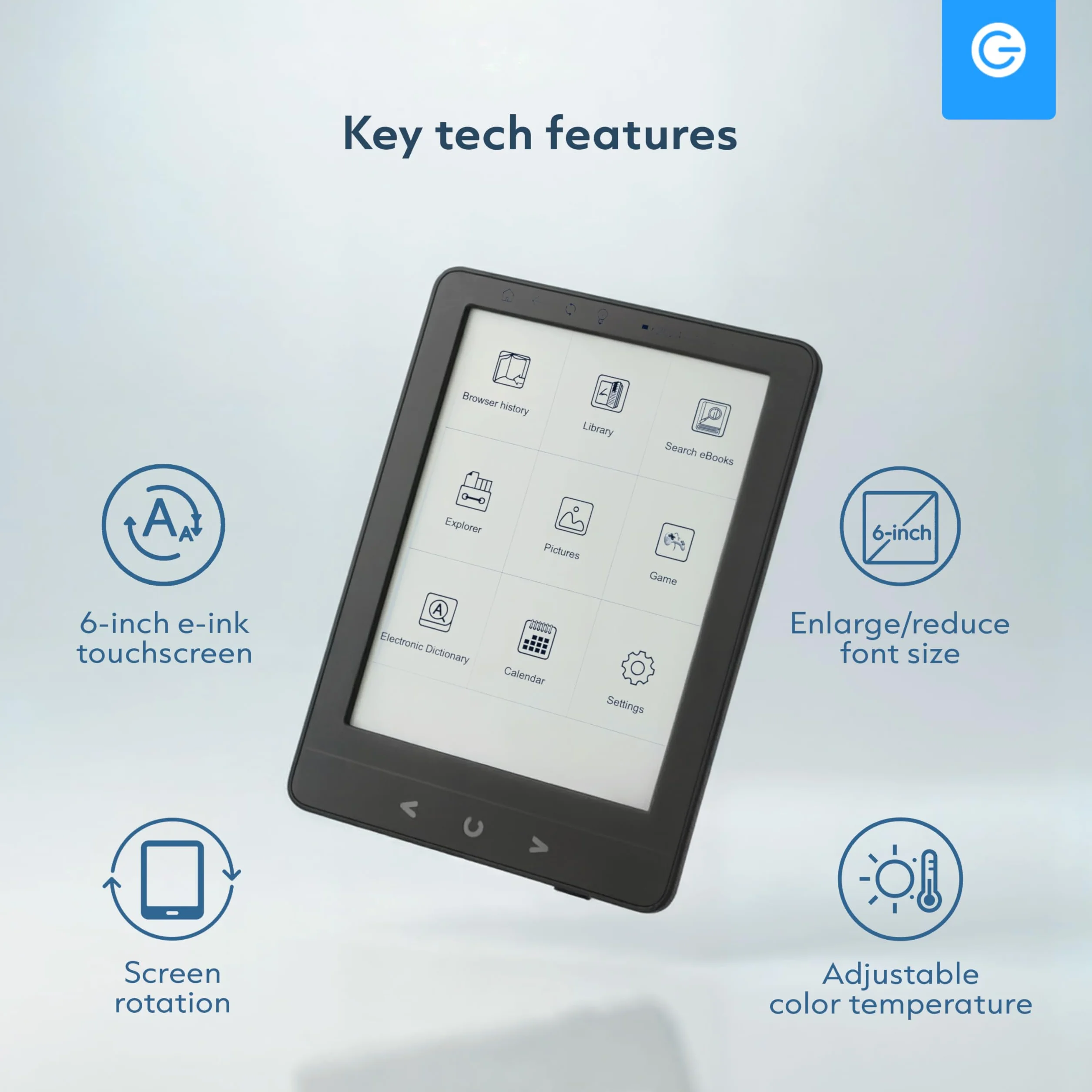 Silvergear Ebook Reader 6 Pollici E-Ink Touchscreen Retroilluminazione 4 GB Nero