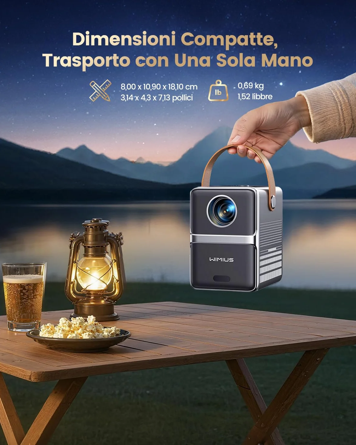 Proiettore Portatile 4K 800ANSI Smart con Netflix e Dolby, WiFi Bluetooth, 1080P Nativo Full HD, Auto Keystone, E-Focus, Zoom 100%-50%, HDMI ARC/CEC per Home Cinema