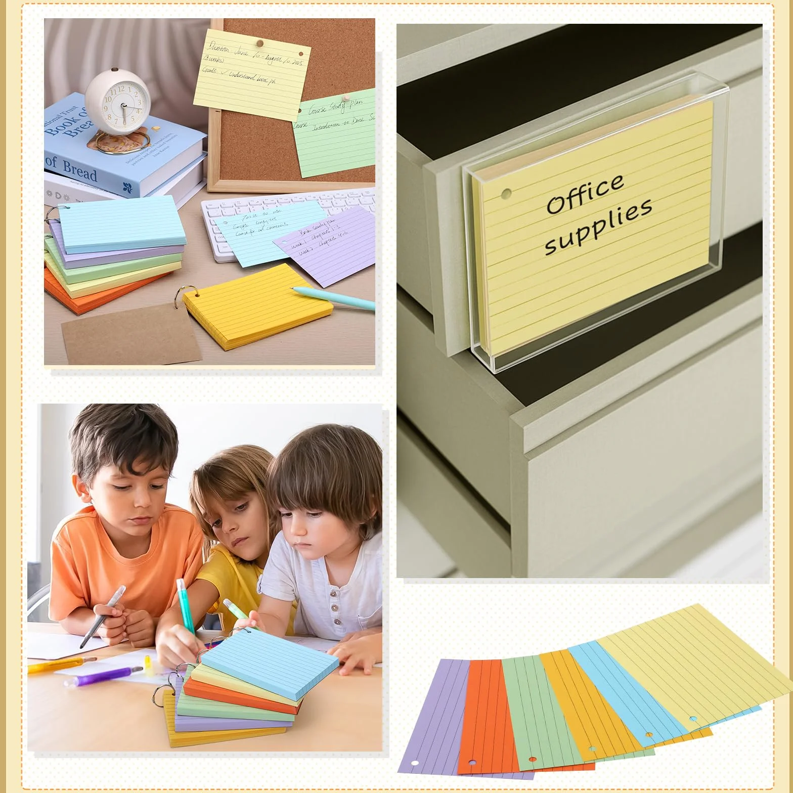 Thboxes 360 Pezzi Flashcards A6 a Righe, 150g/m² Carte Indice 6 Colori con Copertina Kraft e Anello, 14,8 x 10,5 cm per Apprendimento Vocabolario