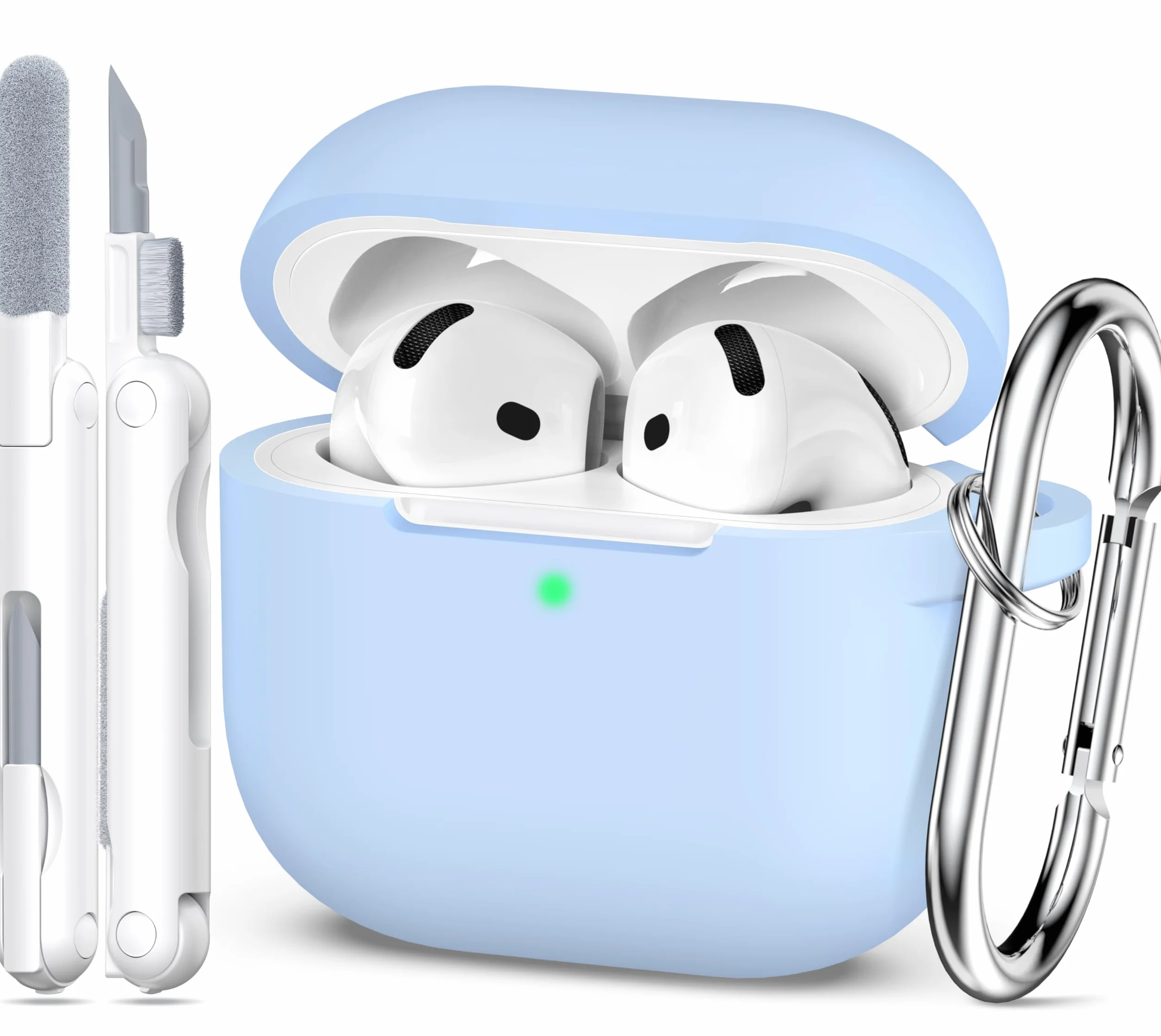 Custodia AirPods 4 2024 Silicone Morbido Grado Militare con Portachiavi Azzurro Cielo