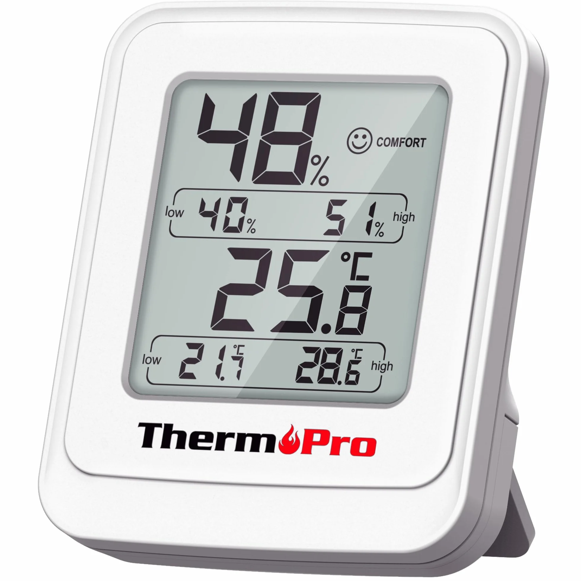 ThermoPro Igrometro Termometro Digitale Misuratore di Umidità per Interni per Terrari e Serre Termometro da Stanza con Registrazione Min/Max, Indicatore di Comfort Smiley, Magnete e Supporto