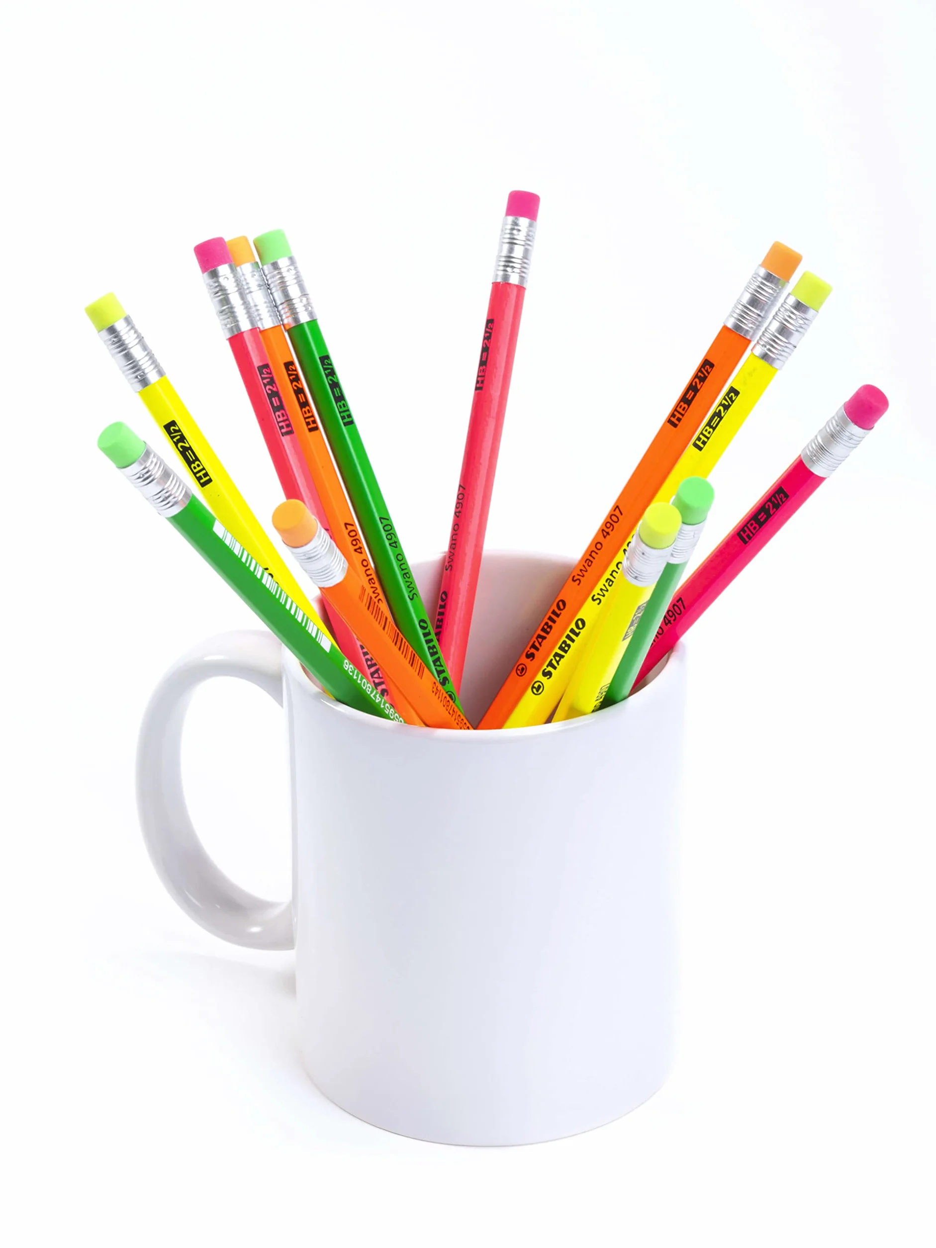 STABILO Swano Fluo Matita in Grafite HB Eco Pack da 12 Gommino Giallo Verde Arancione Rosa