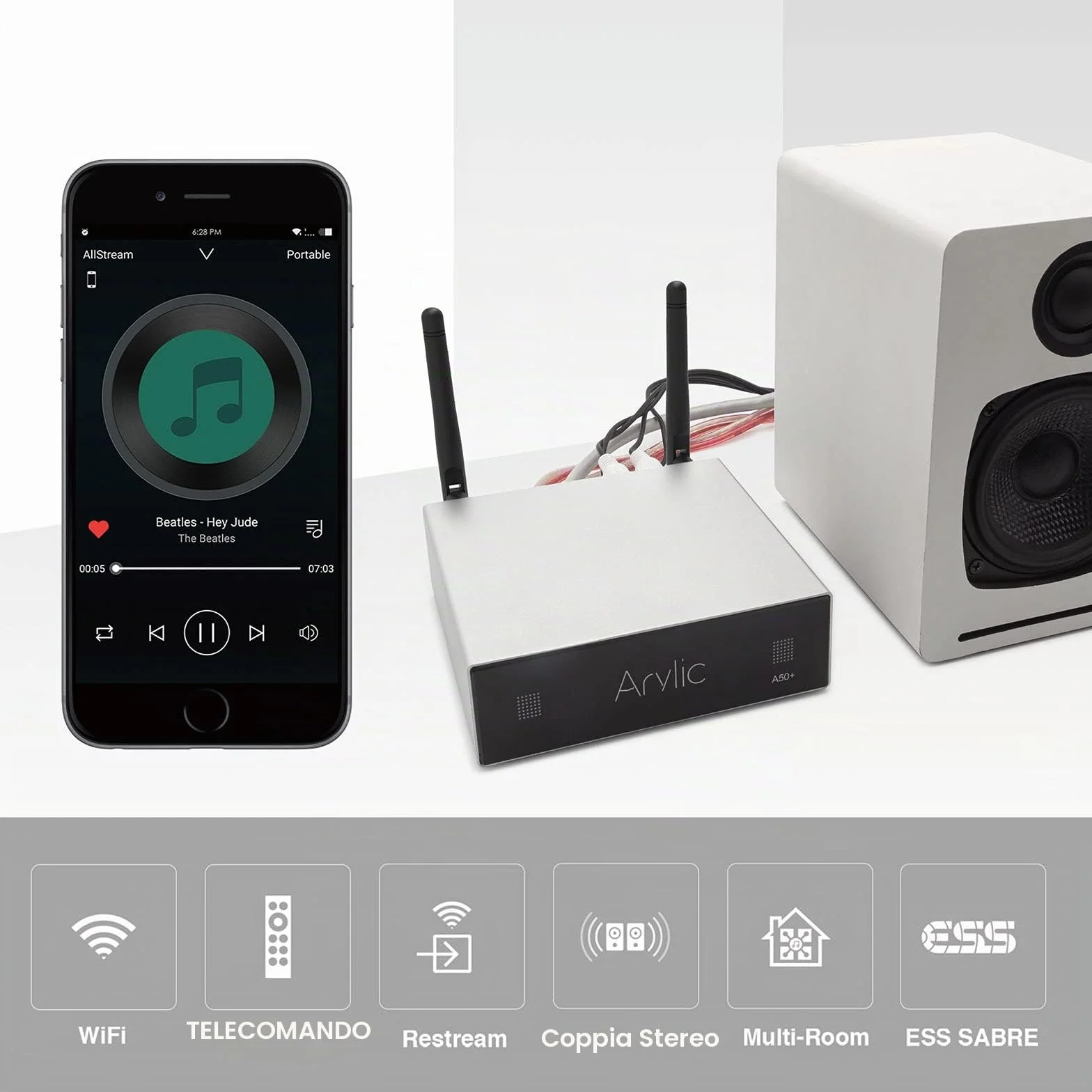 Arylic Up2stream A50+ Amplificatore WiFi Bluetooth Airplay Subwoofer TPA3116 HiFi Multiroom Wireless Stereo