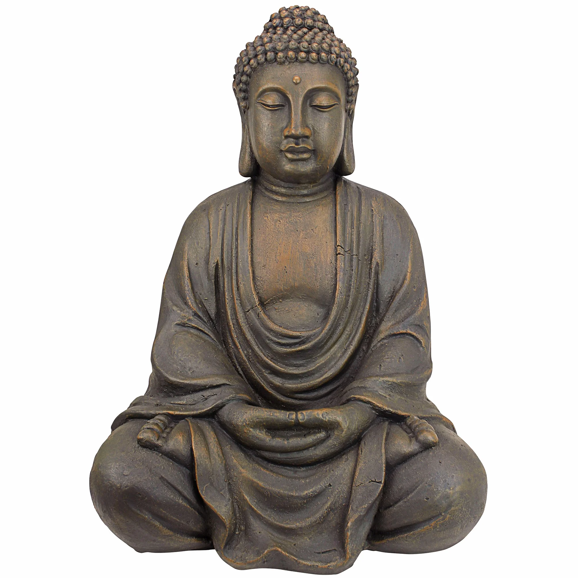 Design Toscano Budda Meditativo del Grande Tempio Statua da giardino, poliresina, pietra scura, Media 66 cm