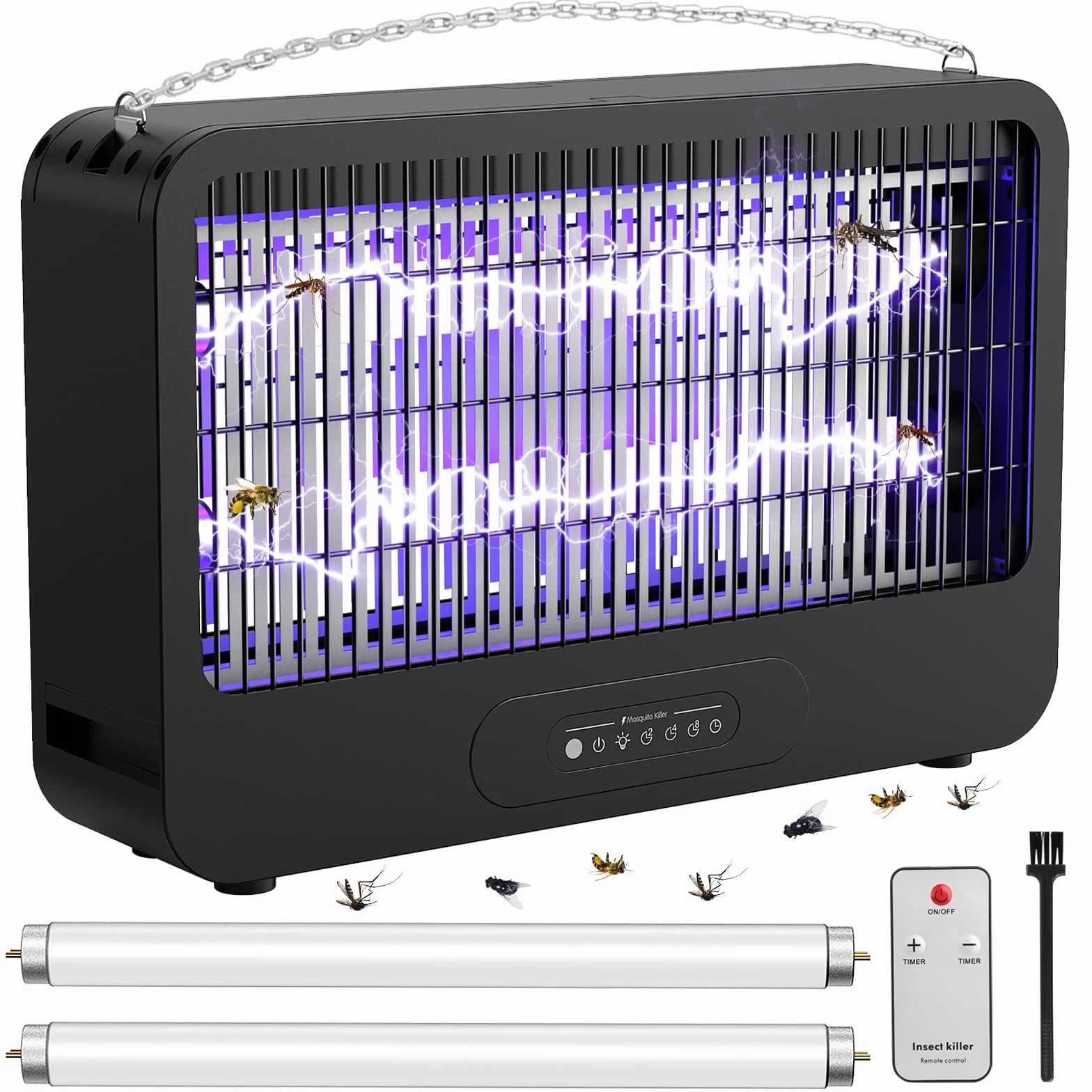 Lampada Antizanzare, Doppio Lato 4000V Zanzariera Elettrica, 20W UV Lampada Zanzare con Telecomando, 2 Lampadine di Riserva, Area Effettiva 100m², Adatta Cucina, Camera Letto,Ufficio（Nero）