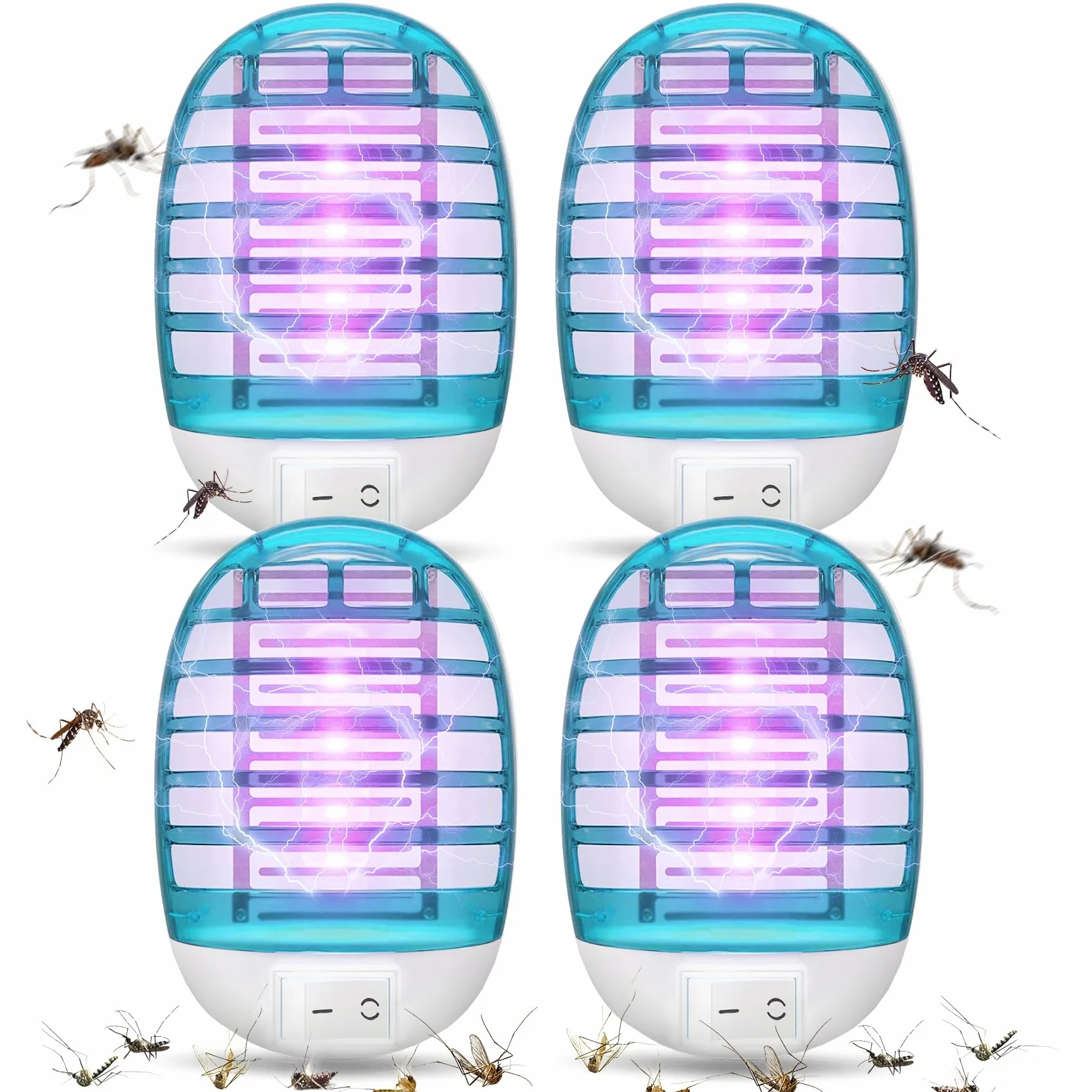 Lampada Antizanzare Elettrica,Elettrico Anti Zanzare Interno 4PCS Trappola per Zanzare Mosche con Luce UV LED Silenziosa Elettrico Zanzariera per Insetti Zanzare,Mosca,Falene