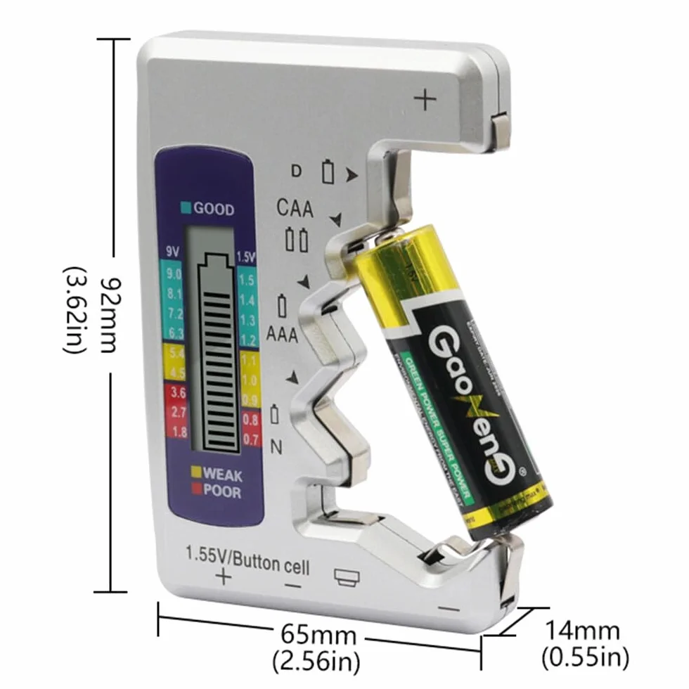 Tester Batterie Digitale con Display LCD per 1,5V AA AAA C D N Bottone 9V 6F22