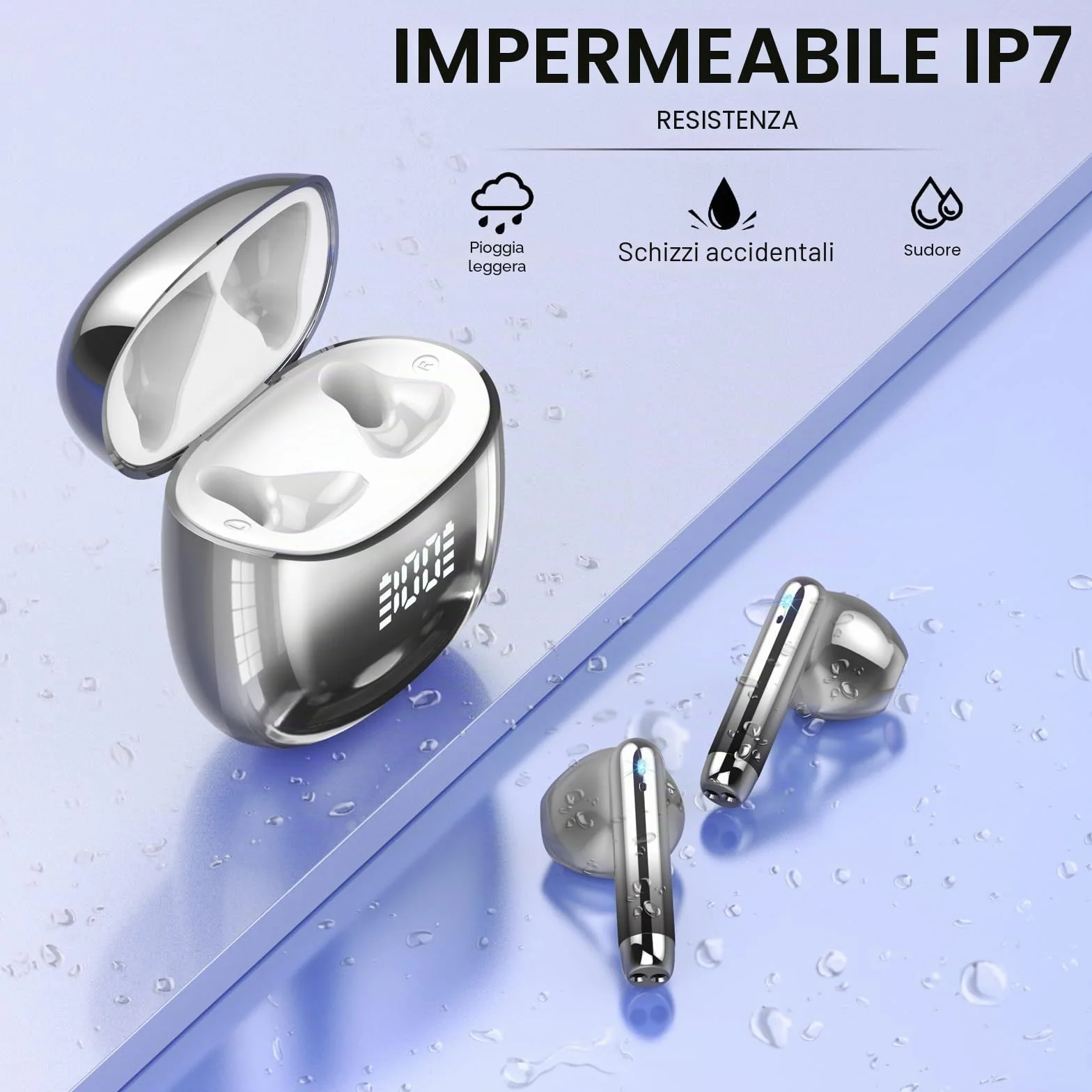 Cuffie Bluetooth 5.4 con Driver 14.2mm, IP7 Impermeabili, 40H Display LED, Nero