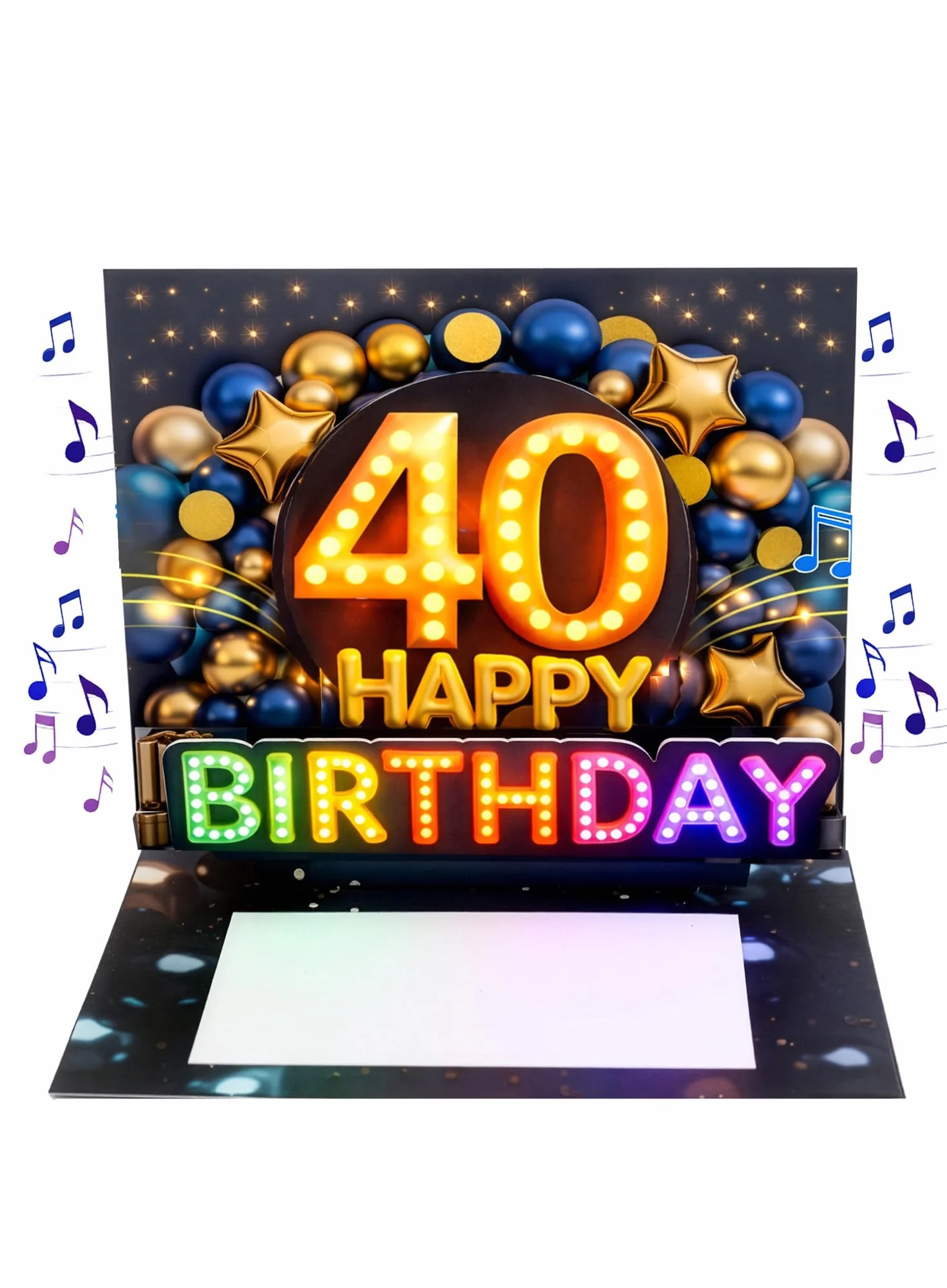 Joli Coon Biglietto auguri 40 anni uomo – Biglietto auguri compleanno 3D con musica e luce pop up, 20×15 cm, busta e adesivo sigillo