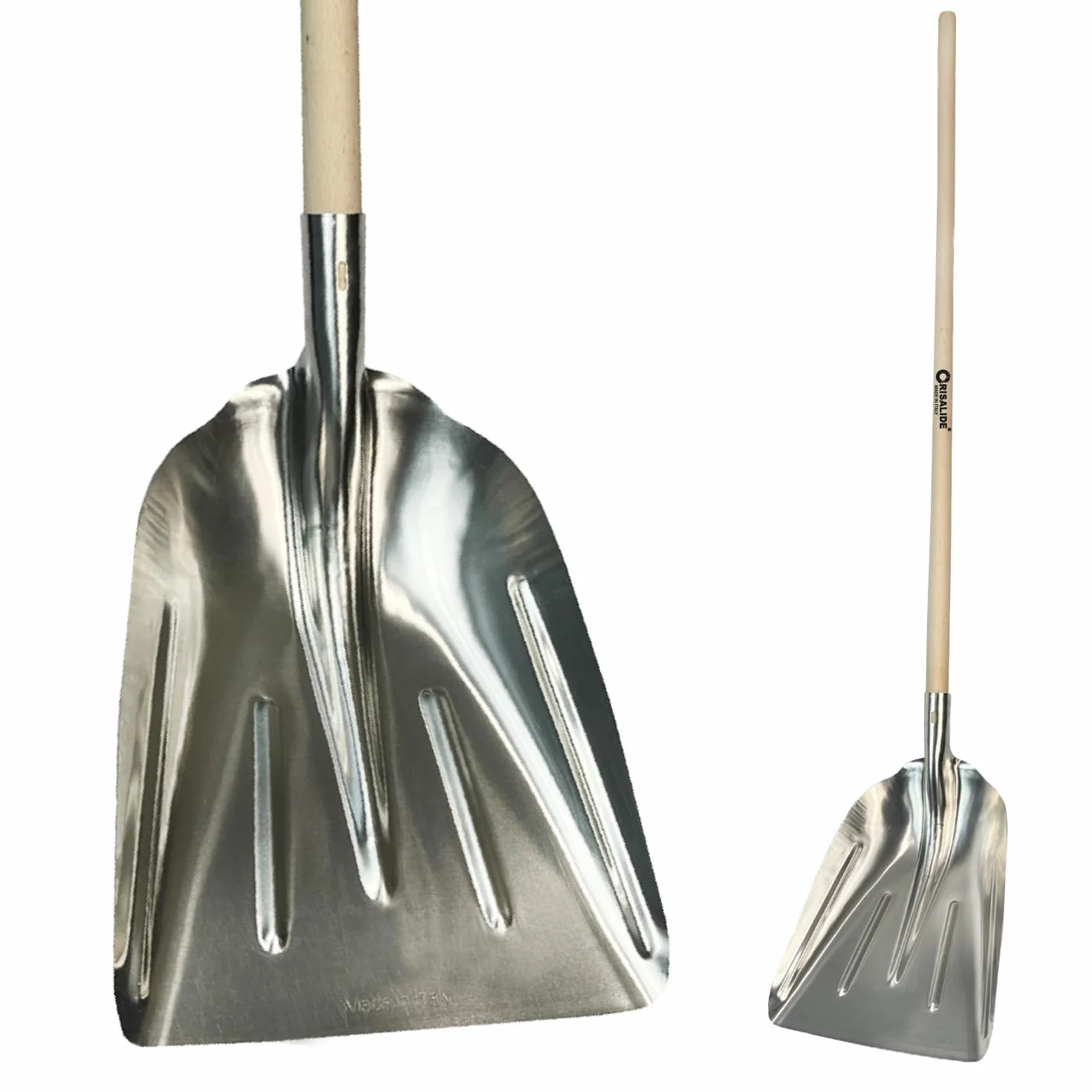 Crisalide® - Badile Super Resistente 36x49 cm con Manico in Legno - Versatile per Uso Agricolo, Giardinaggio e Lavori Pesanti, Multiuso, Pala da Neve (Alluminio)