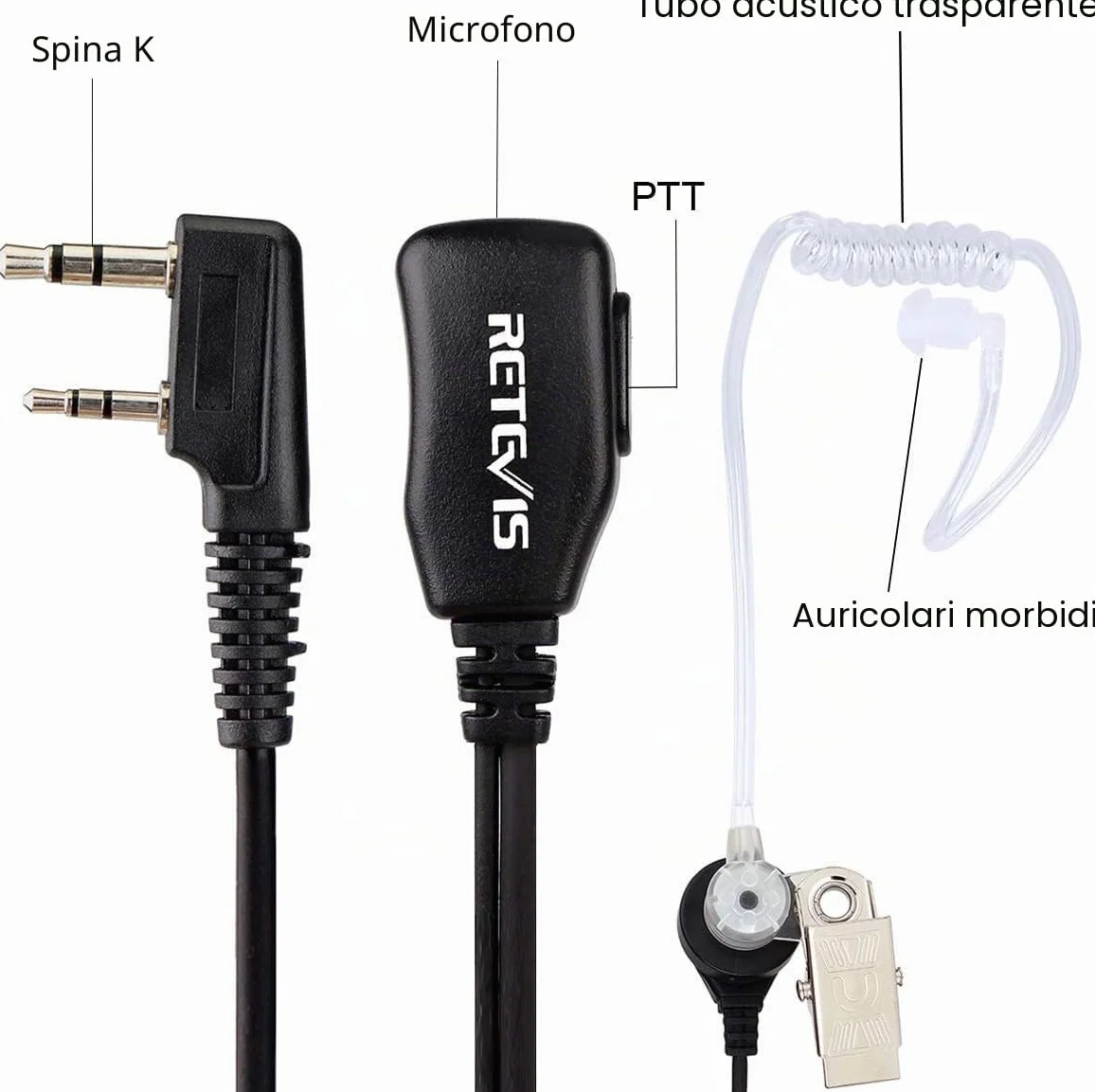 Retevis Cuffie Walkie Talkie 2 Pin Auricolare con Tubo Acustico Trasparente Compatibile RT24 RT22 RT27 RT5 H777 Baofeng UV-5R BF-888S