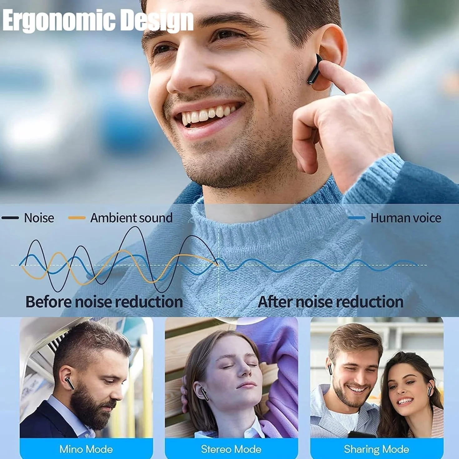 Auricolari Bluetooth 5.0 con HiFi Stereo, Cancellazione Rumore, IPX7 Impermeabili, Cuffie Senza Fili per Android/iOS