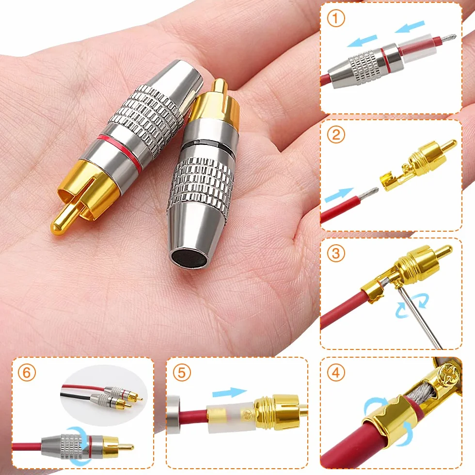 Connettore Audio Video Spina RCA Placcato Oro Spina Maschio Senza Saldatura con Cacciavite per Multimedia e CCTV 12 Pezzi