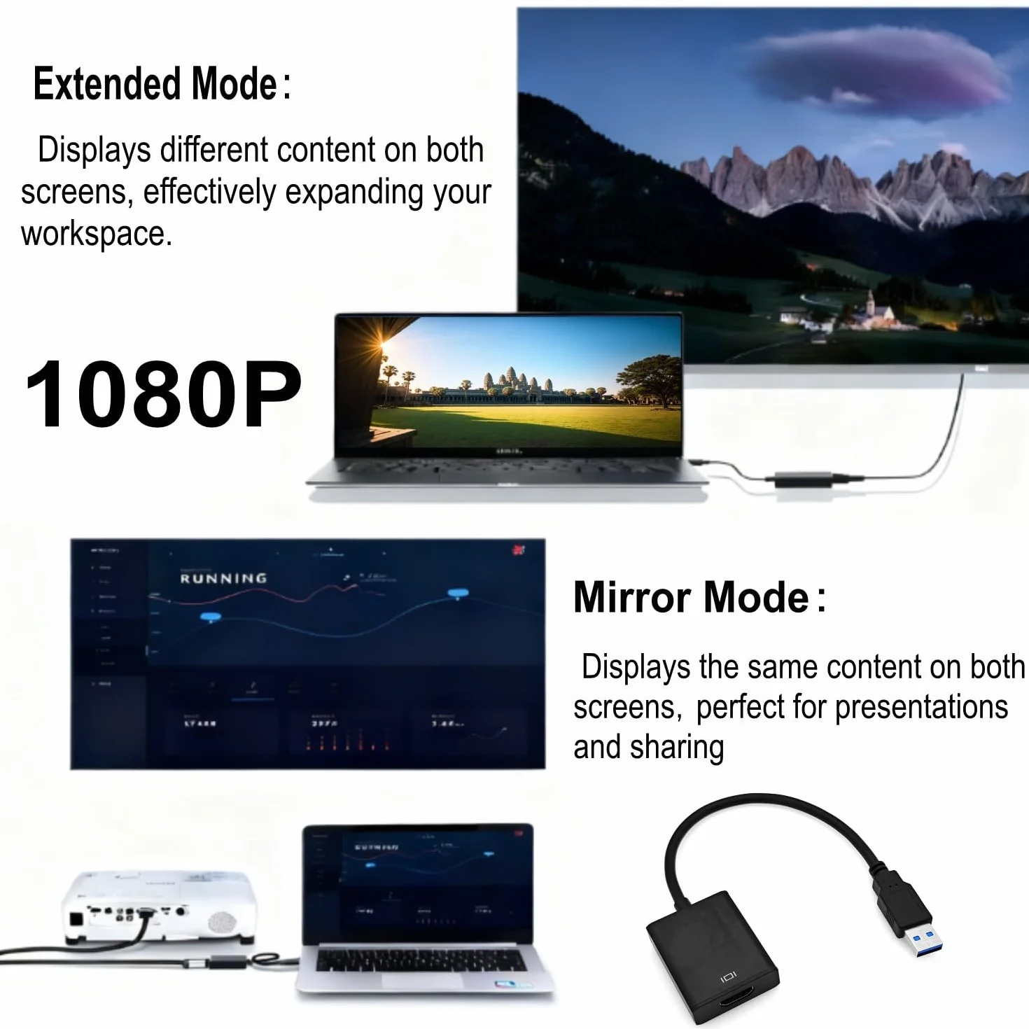 JZK Adattatore USB 3.0 a HDMI, convertitore HD 1080P per monitor esterno, scheda grafica video USB con uscita audio per Windows