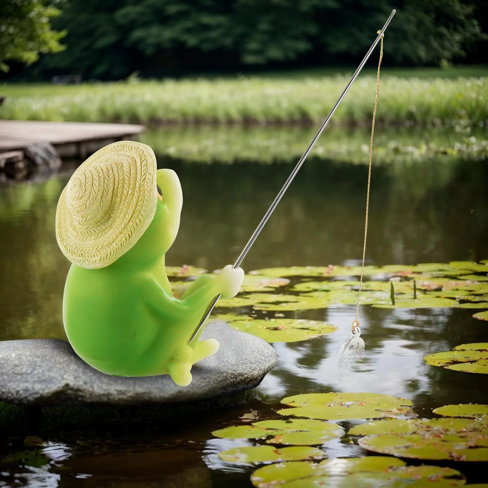Statuetta di rana da giardino in resina – decorazione per laghetti esterni ed esterni – Nano da giardino