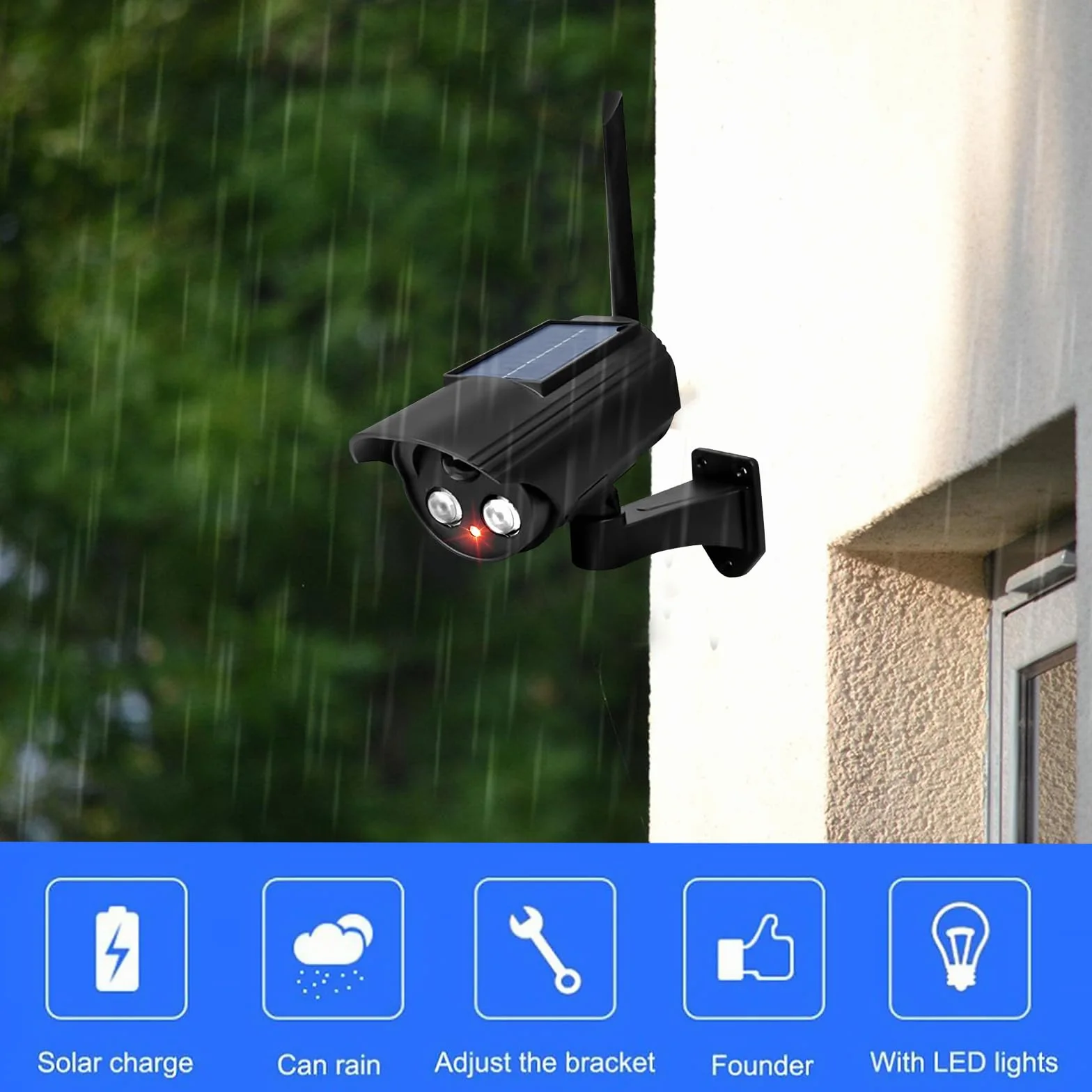 GOMETY 4 pezzi fotocamera finta sorveglianza esterni con luce LED rossa lampeggiante per garage