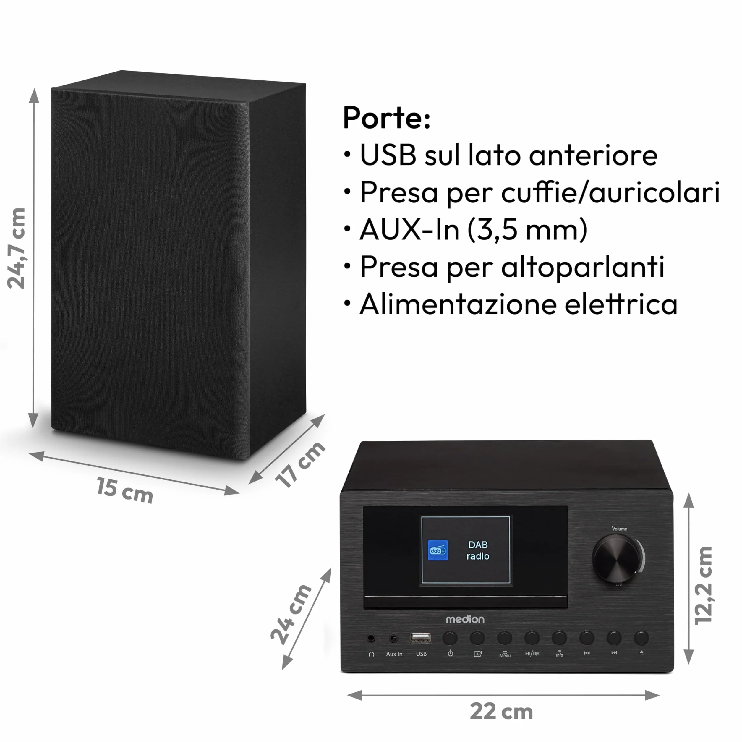 MEDION P85003 Micro Audio System Radio Internet Dab+ FM Bluetooth USB AUX 2x150 W Nero