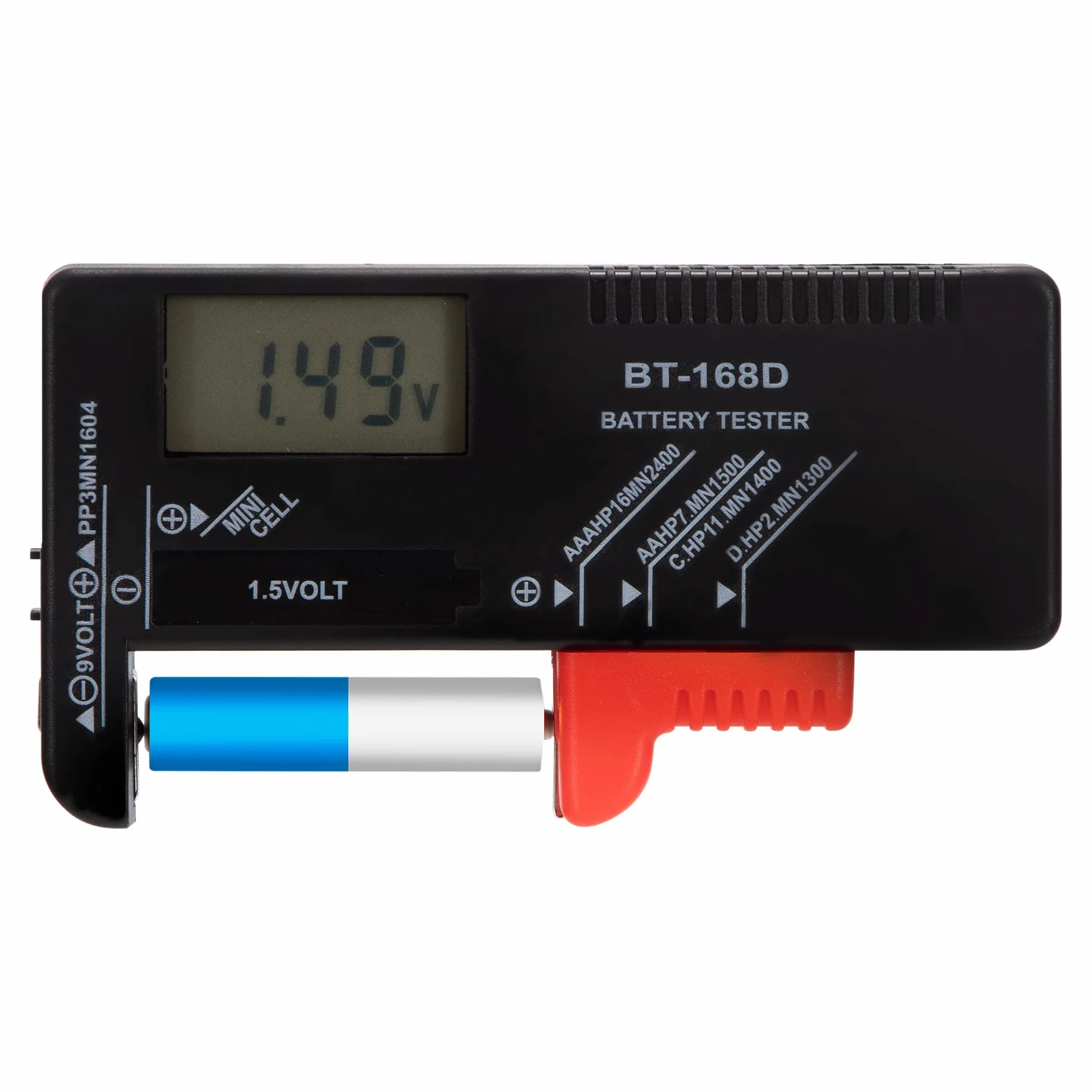 Tunejoy Tester per Batteria Digitale Universale con Display LCD per AA AAA C D PP3 9V 1.5V Bottone