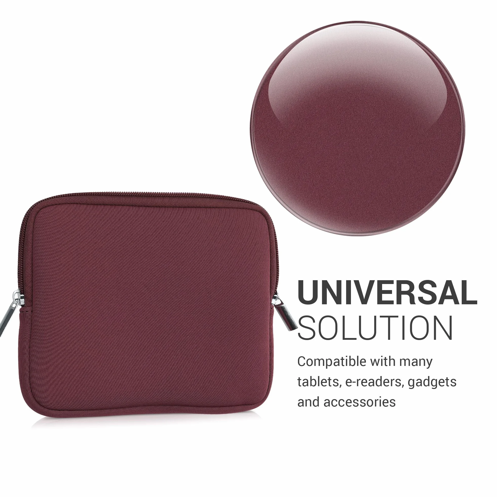 Custodia Universale per eReader kwmobile, Copertina in Neoprene Malva con Chiusura a Zip, Misura 17,5 x 14,7 x 1 cm