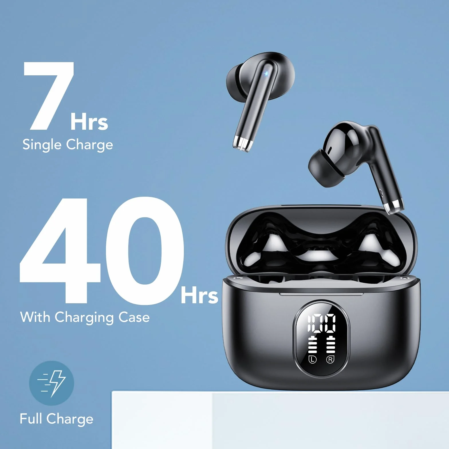 Auricolari Bluetooth 5.4 Hi-Fi Stereo, 40 Ore Mini Cuffie Wireless Cancellazione Rumore con 4 ENC Mics, per Android iOS, Nero