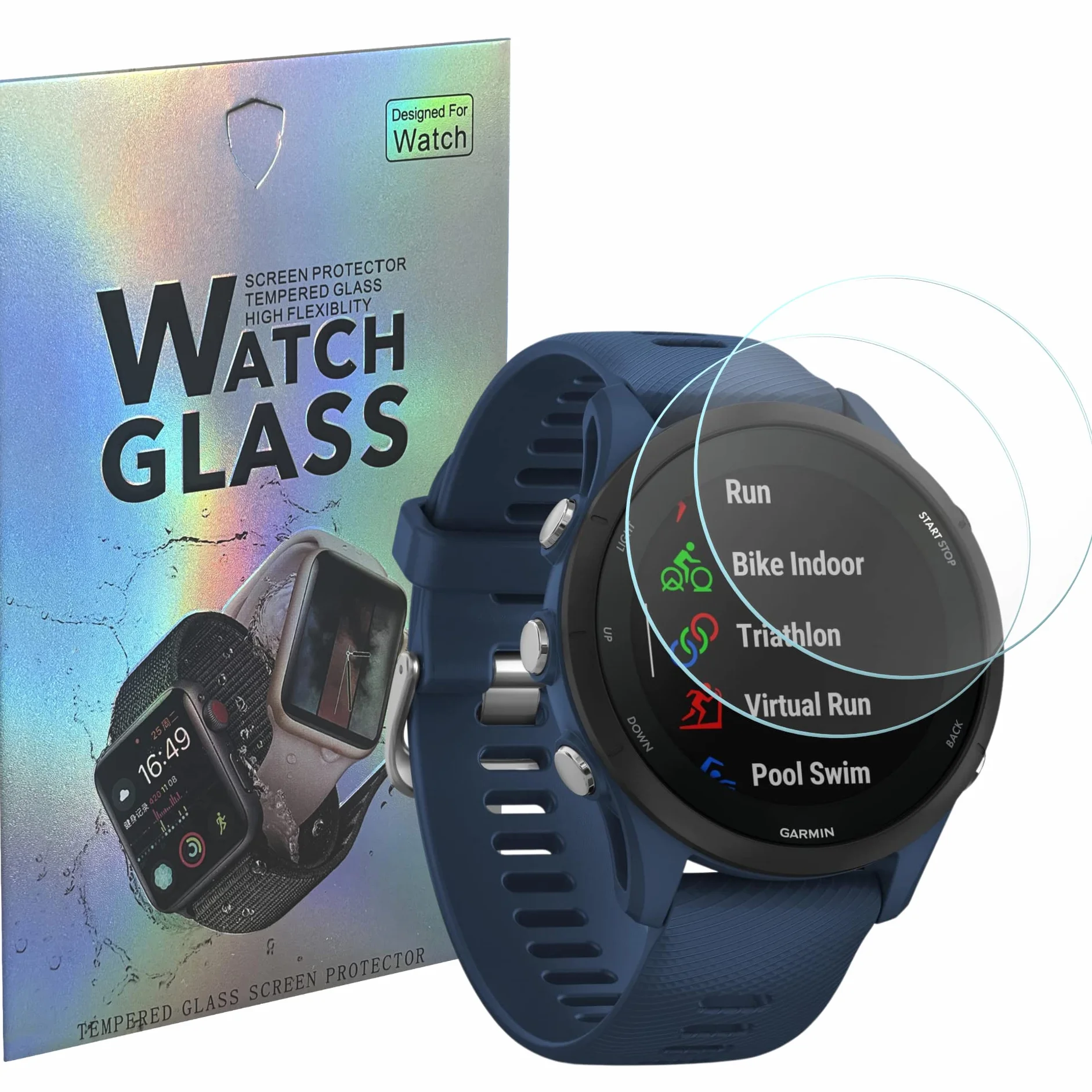 PHONILLICO Vetro temperato per Garmin Forerunner 255 / 255 Music [Set di 2] [40mm] Pellicola proteggi schermo anti graffio